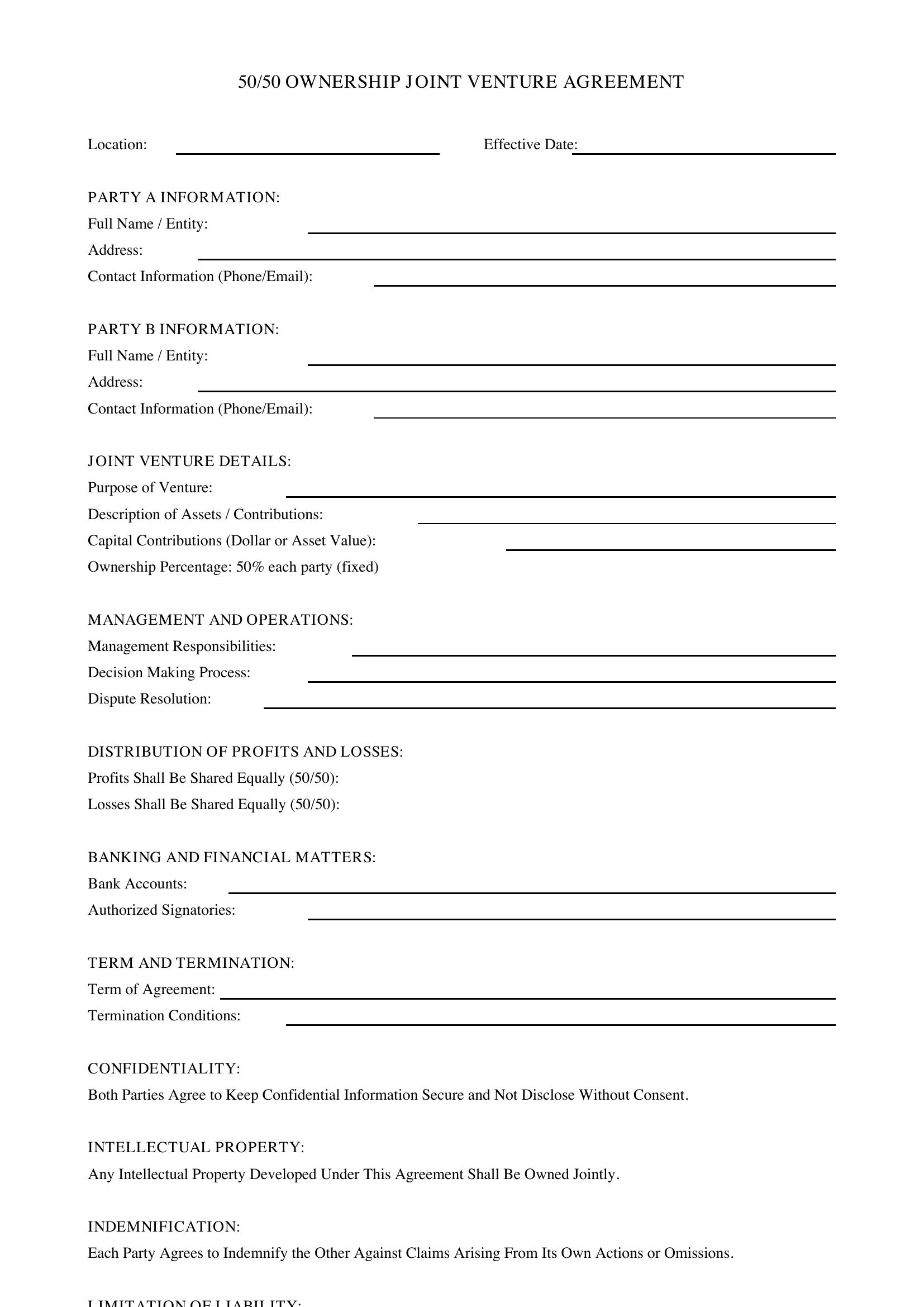 50/50 Contract Template - US