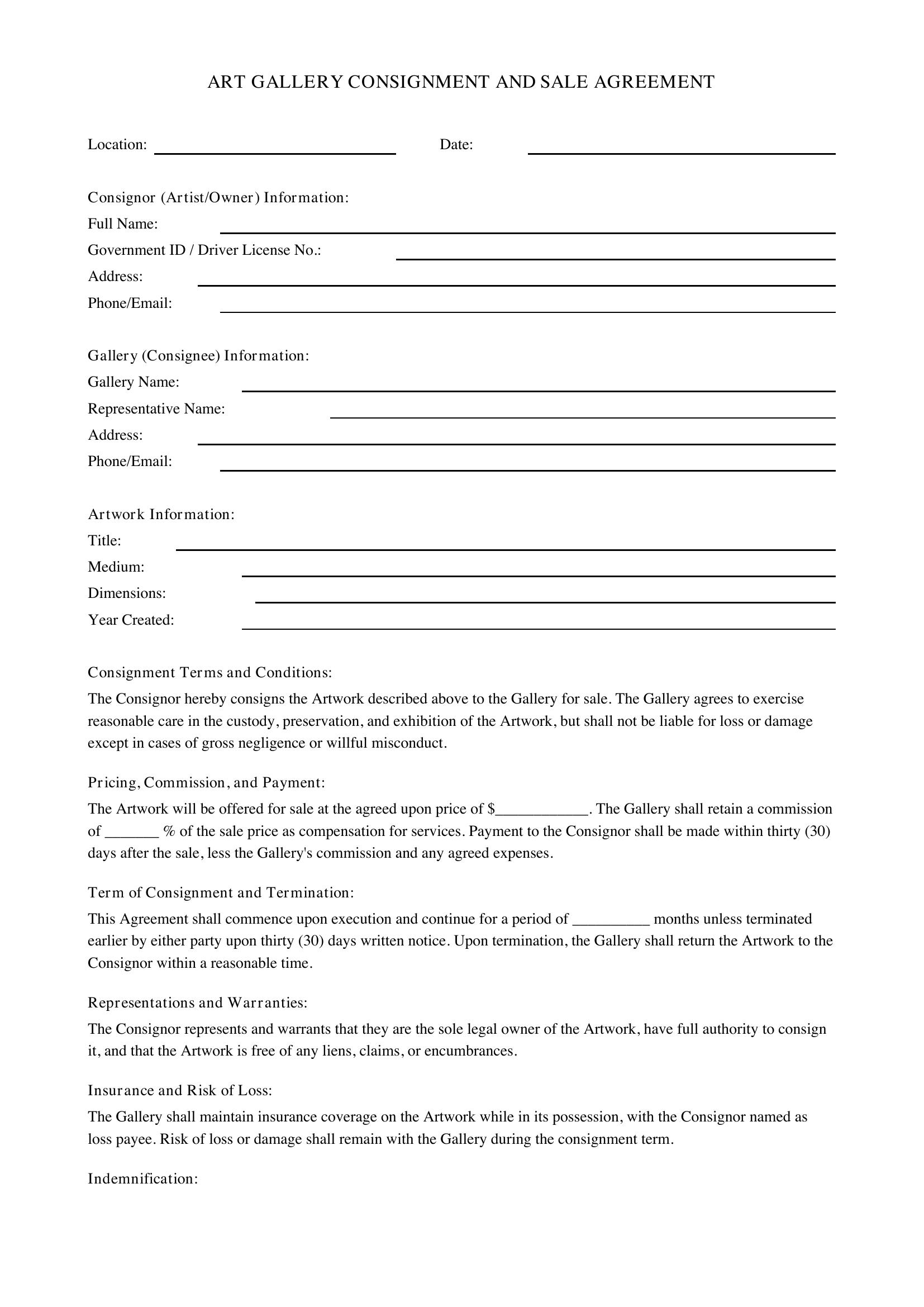 Art Gallery Contract Template - US