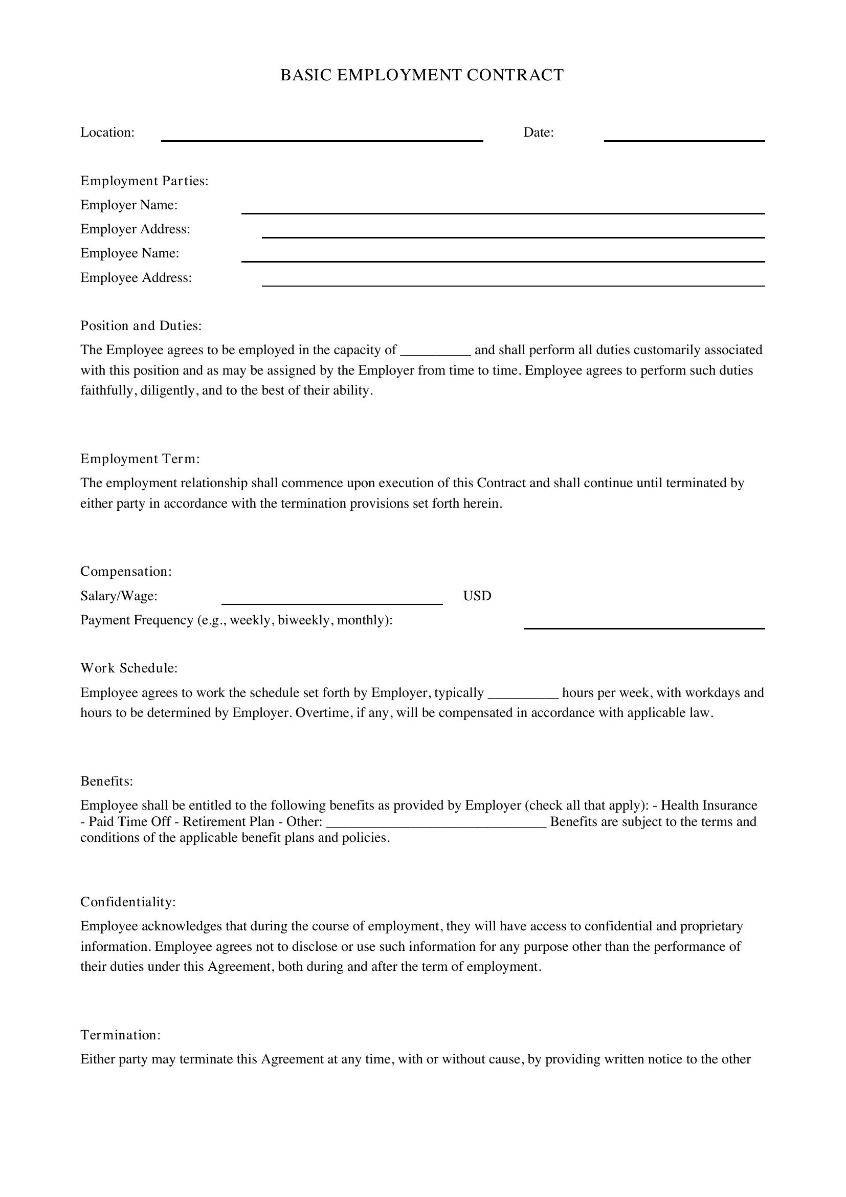 Basic Employment Contract Template - US