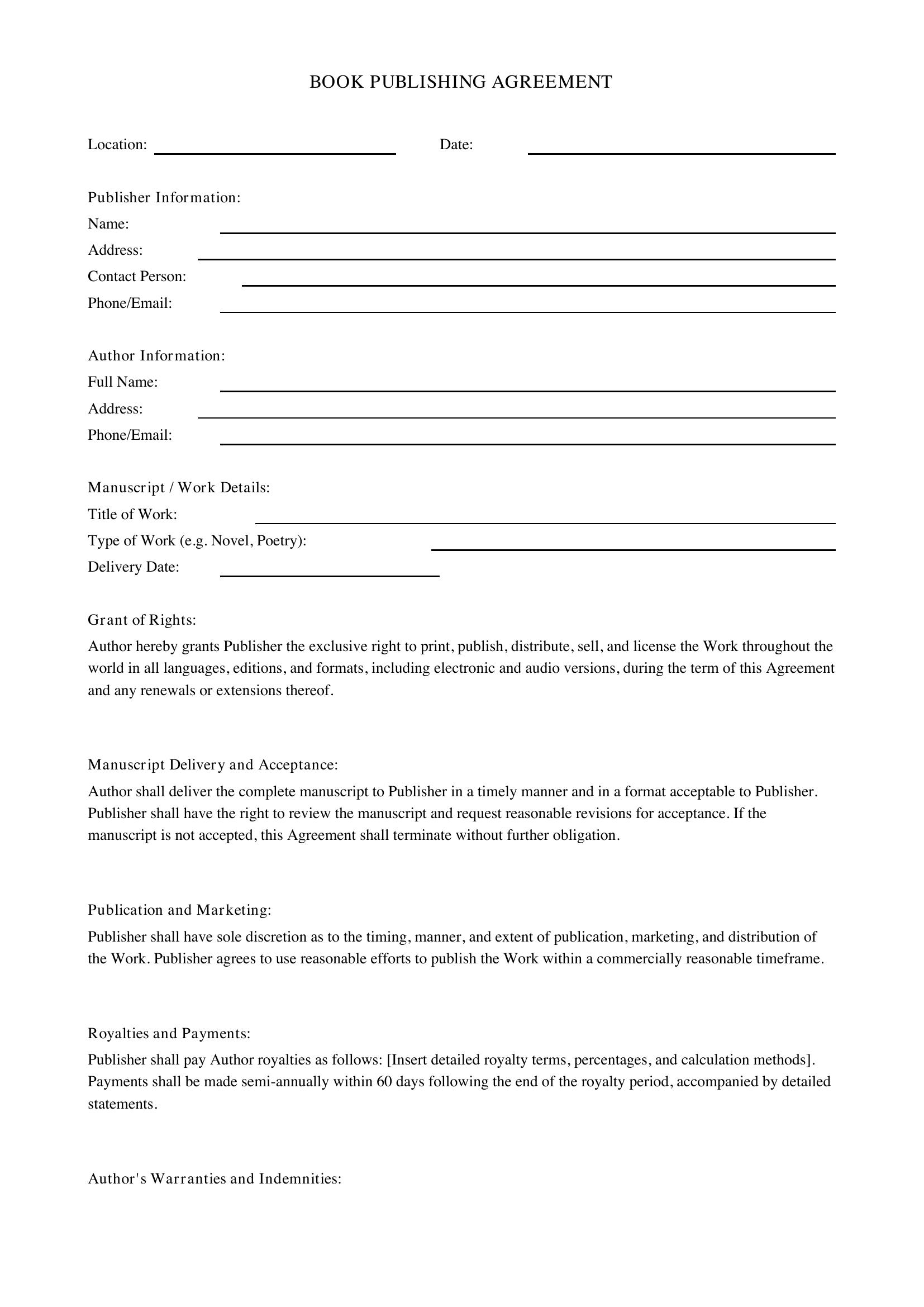 Book Publishing Contract Template - US
