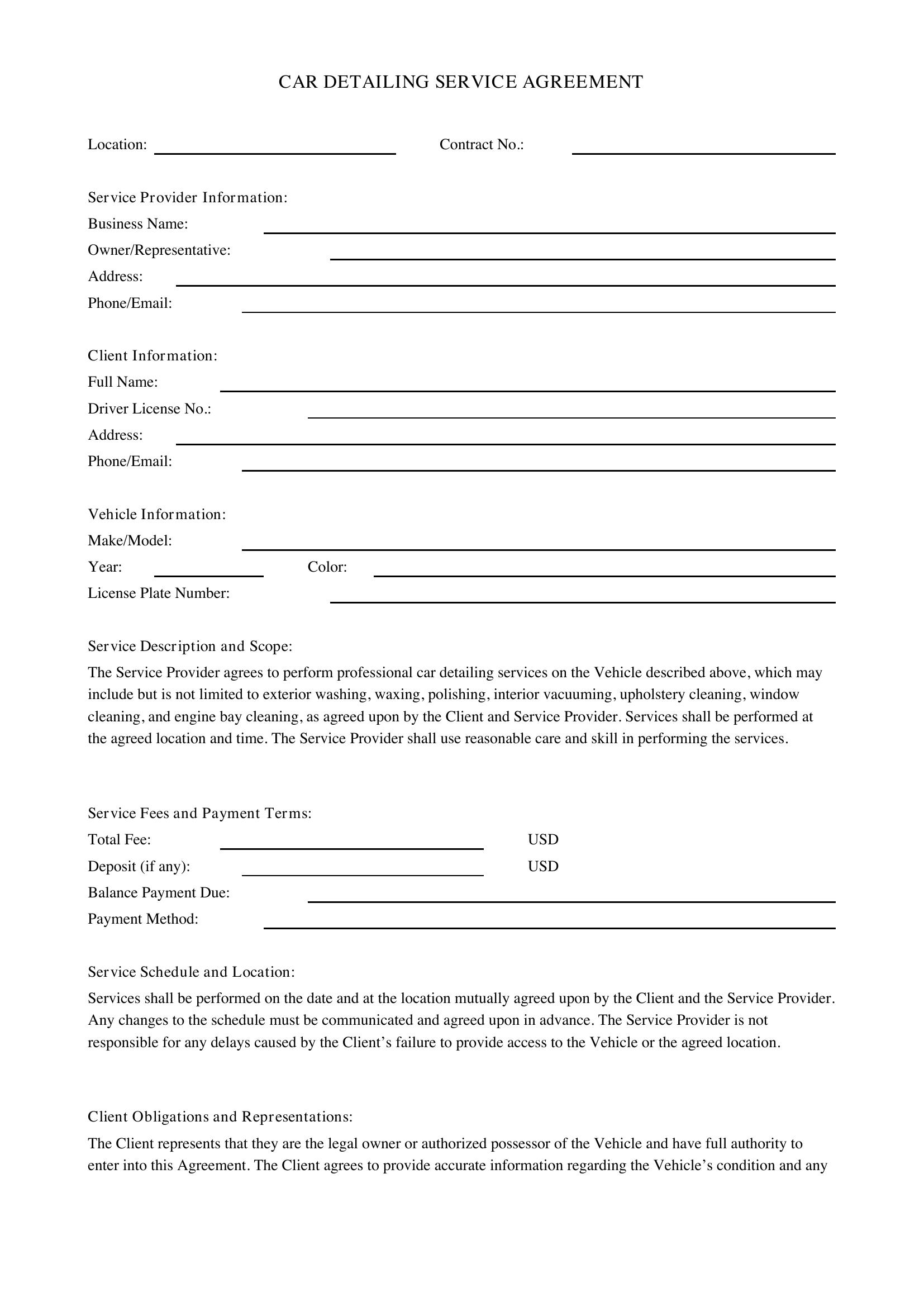 Car Detailing Contract Template - US