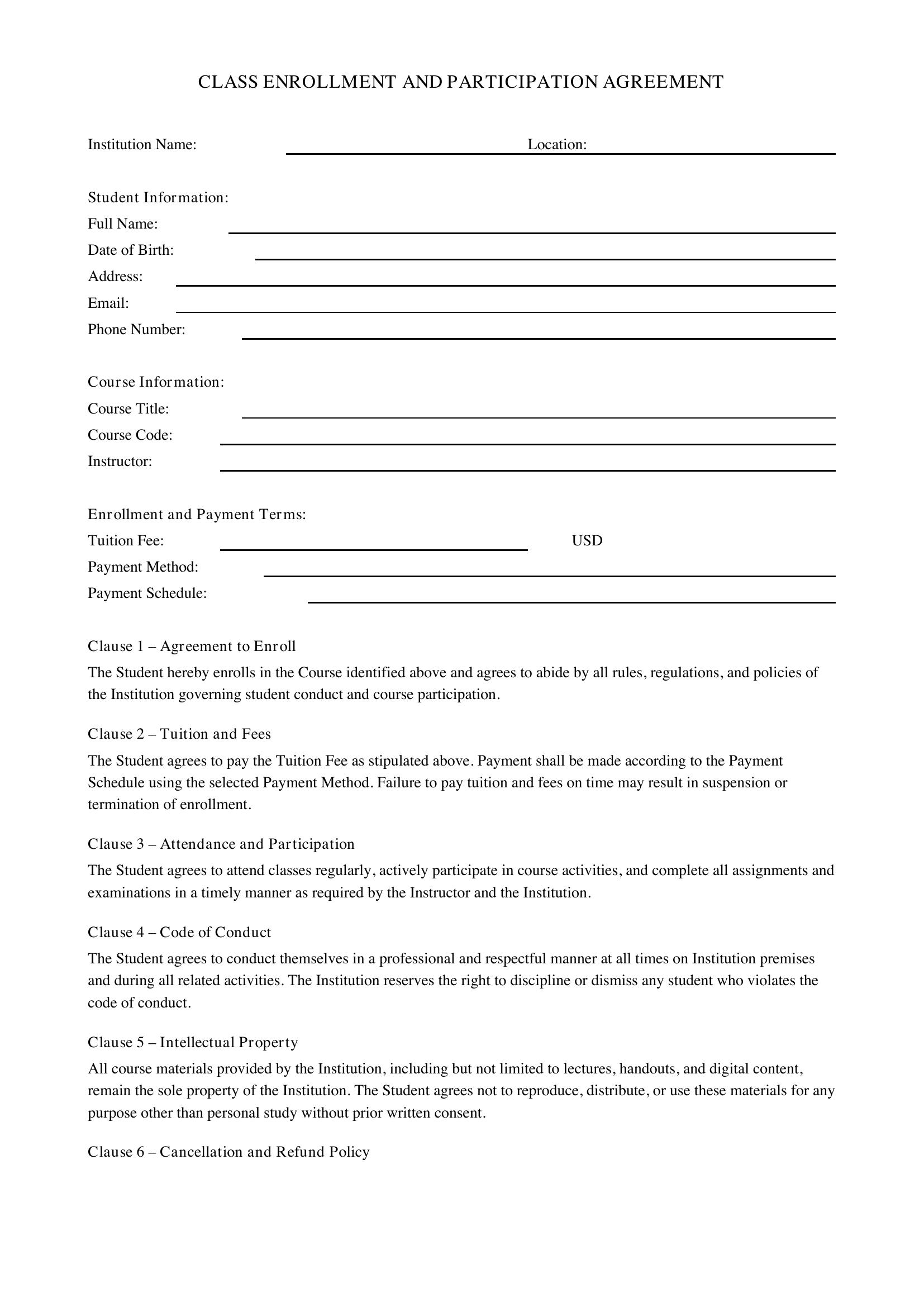Class Contract Template - US