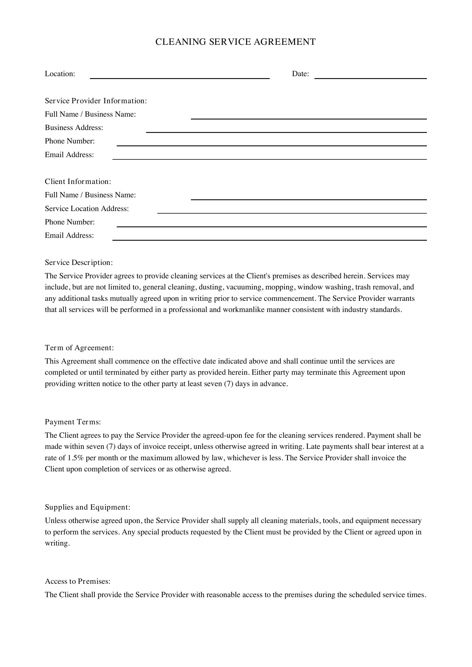 Cleaning Service Contract Template - US
