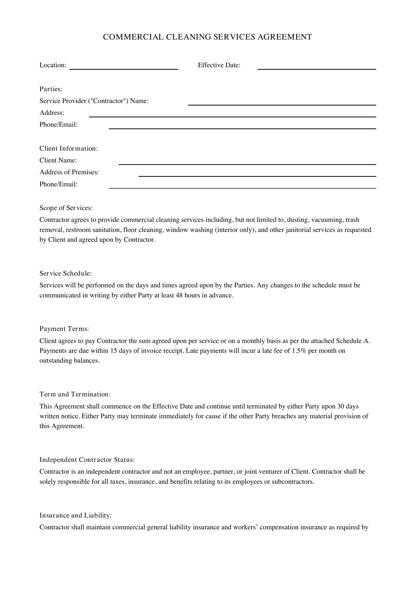 Commercial Cleaning Contract Template - US