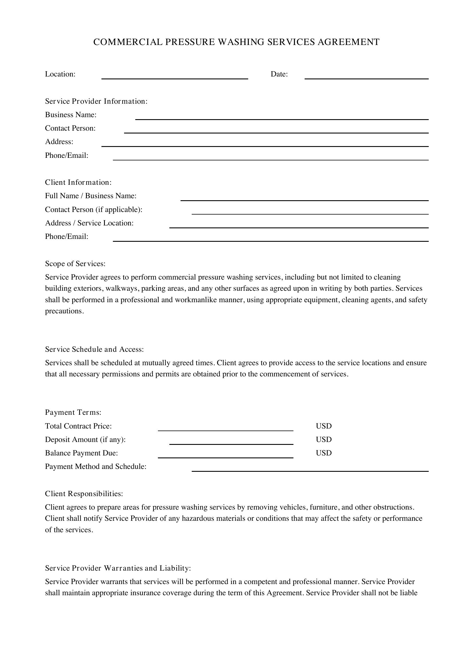 Commercial Pressure Washing Contract Template - US