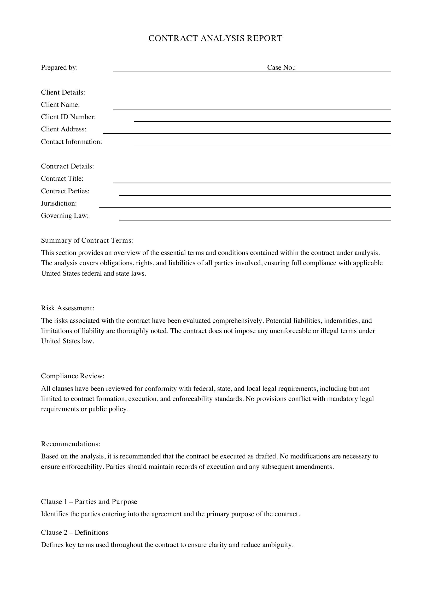 Contract Analysis Template - US