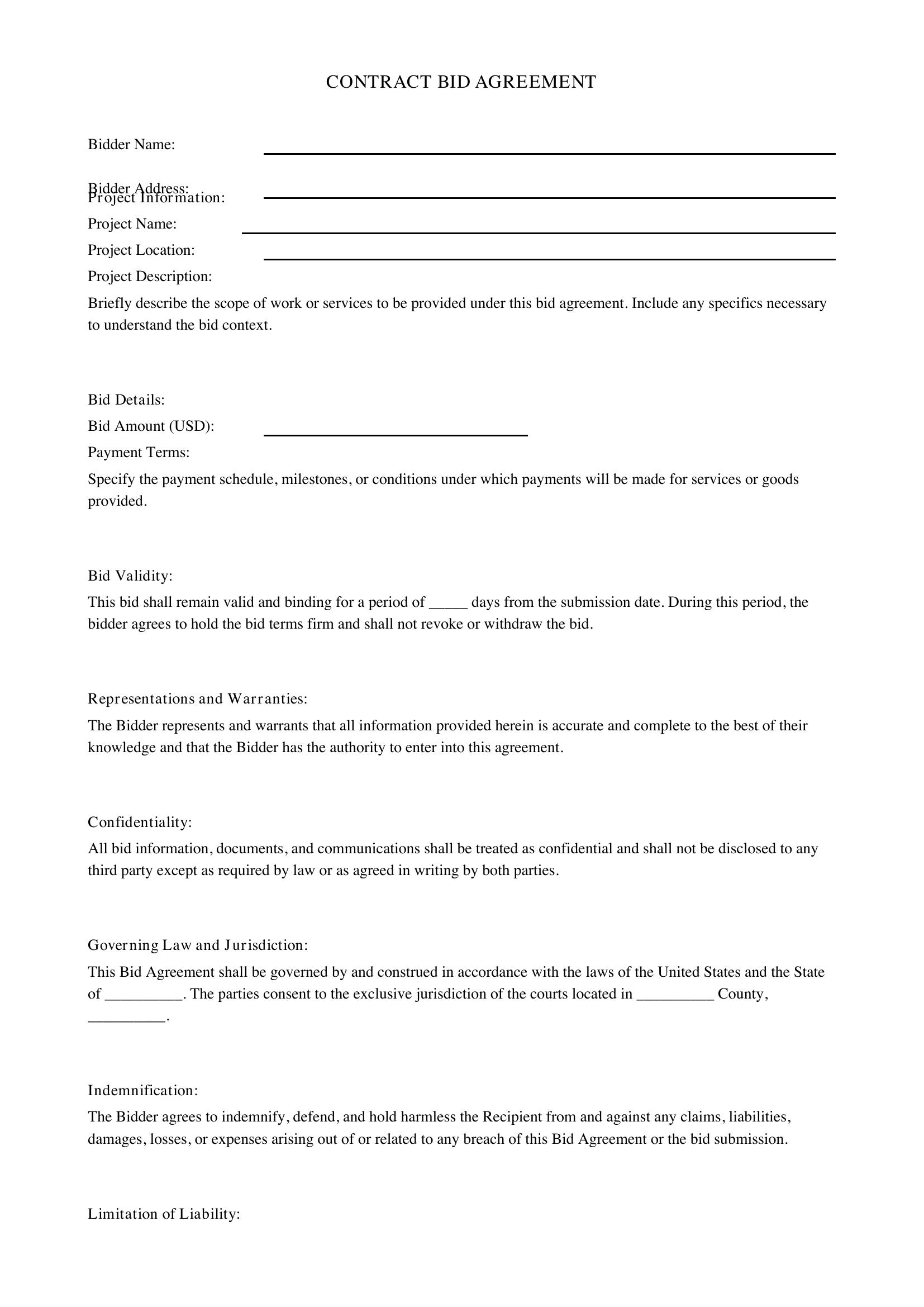 Contract Bid Template - US