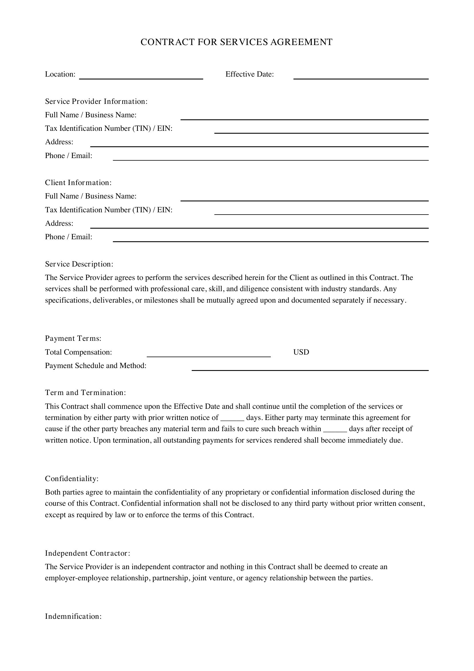 Contract For Service Template - US