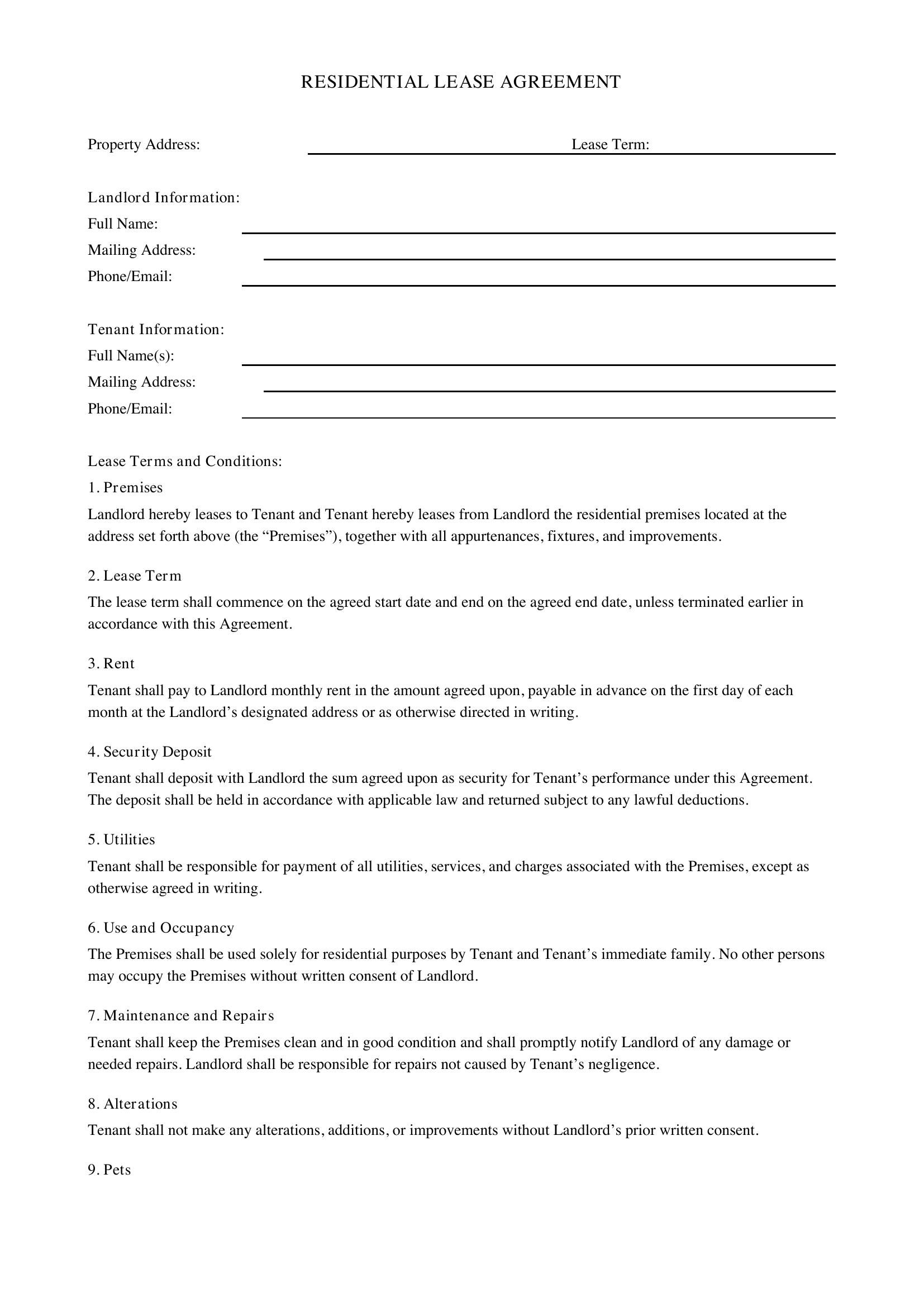 Contract For Tenants From Landlord Template - US