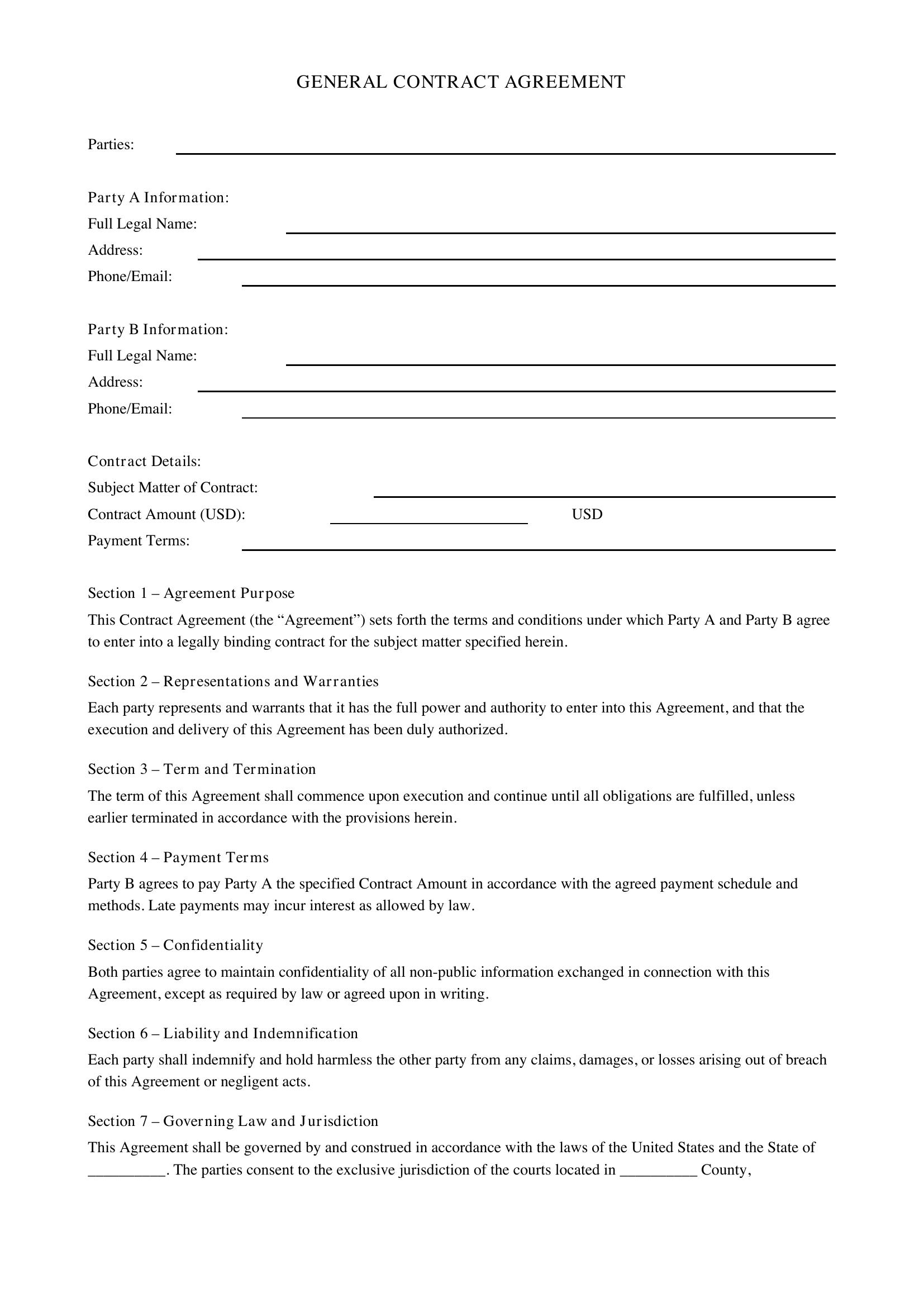 Contract Form Template - US