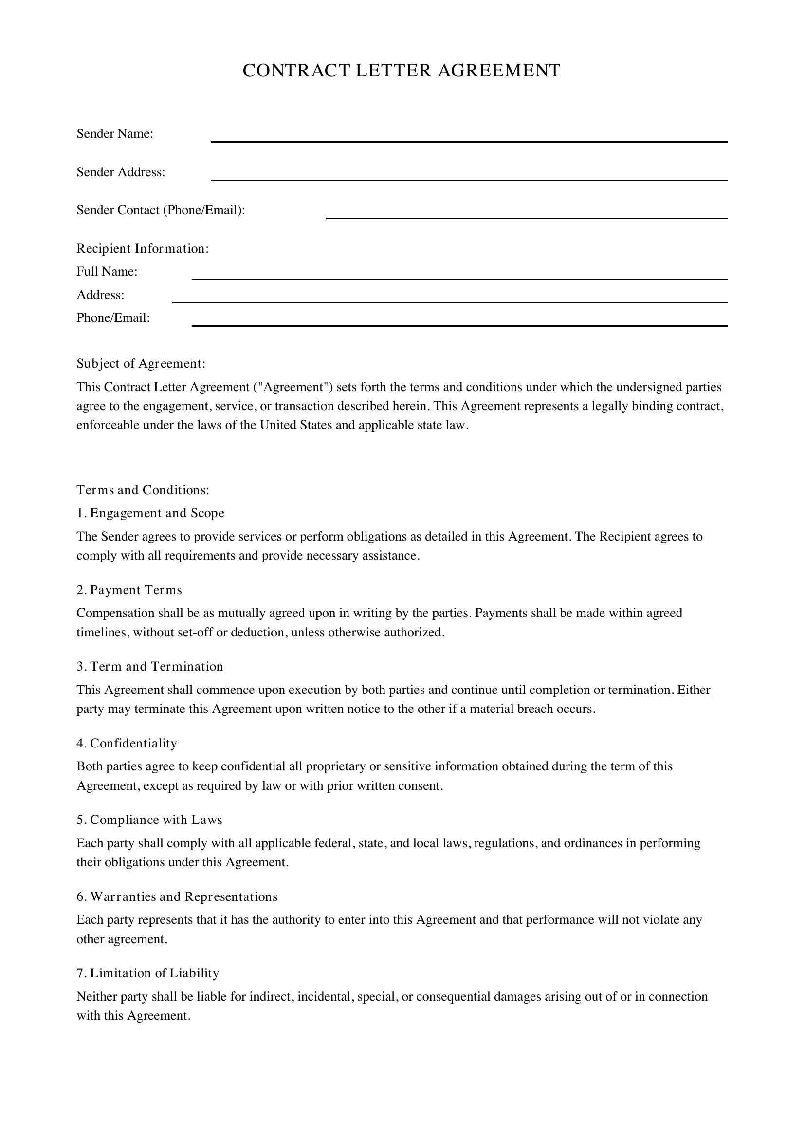 Contract Letter Template - US