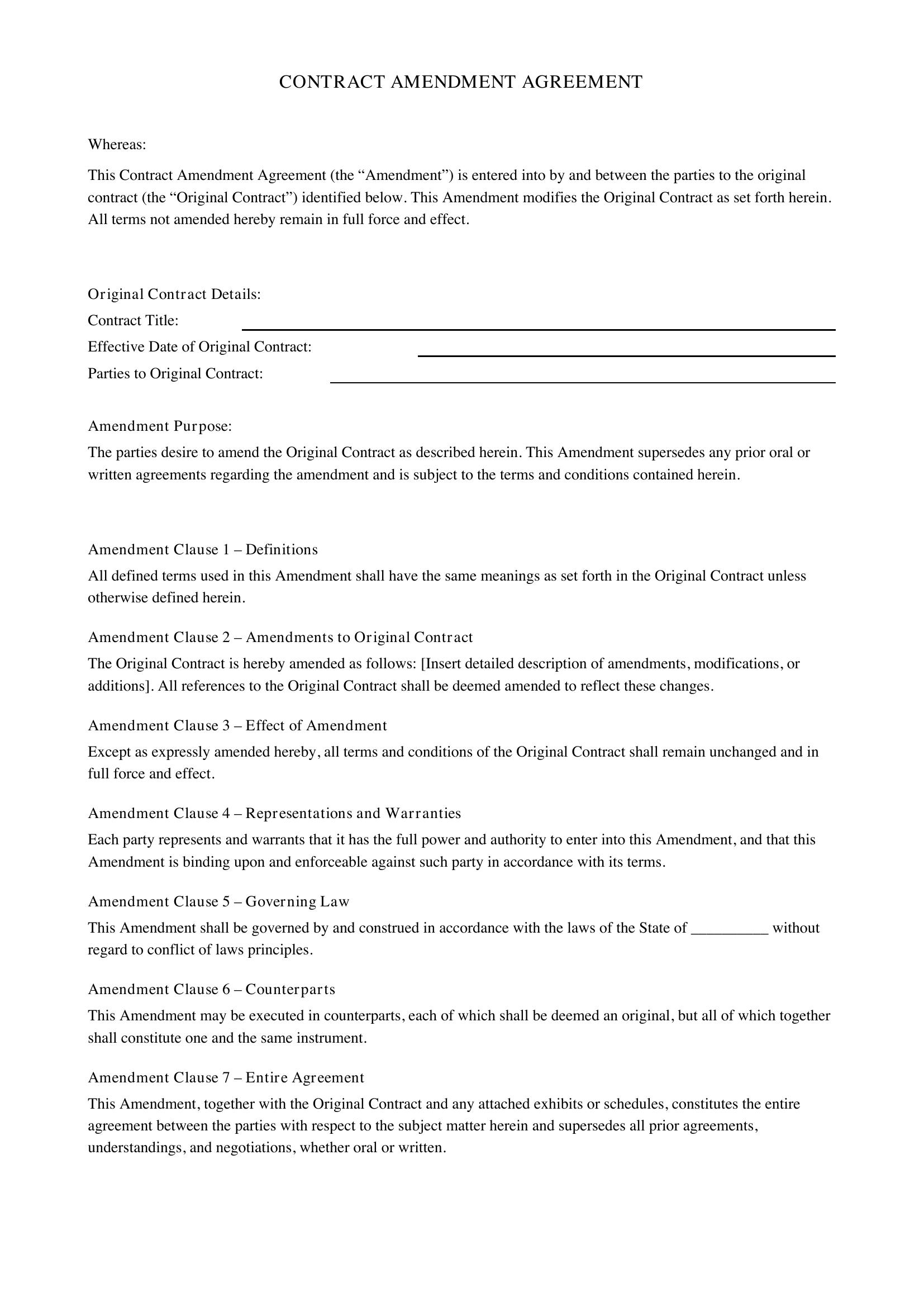 Contract Modification Contract Amendment Template - US