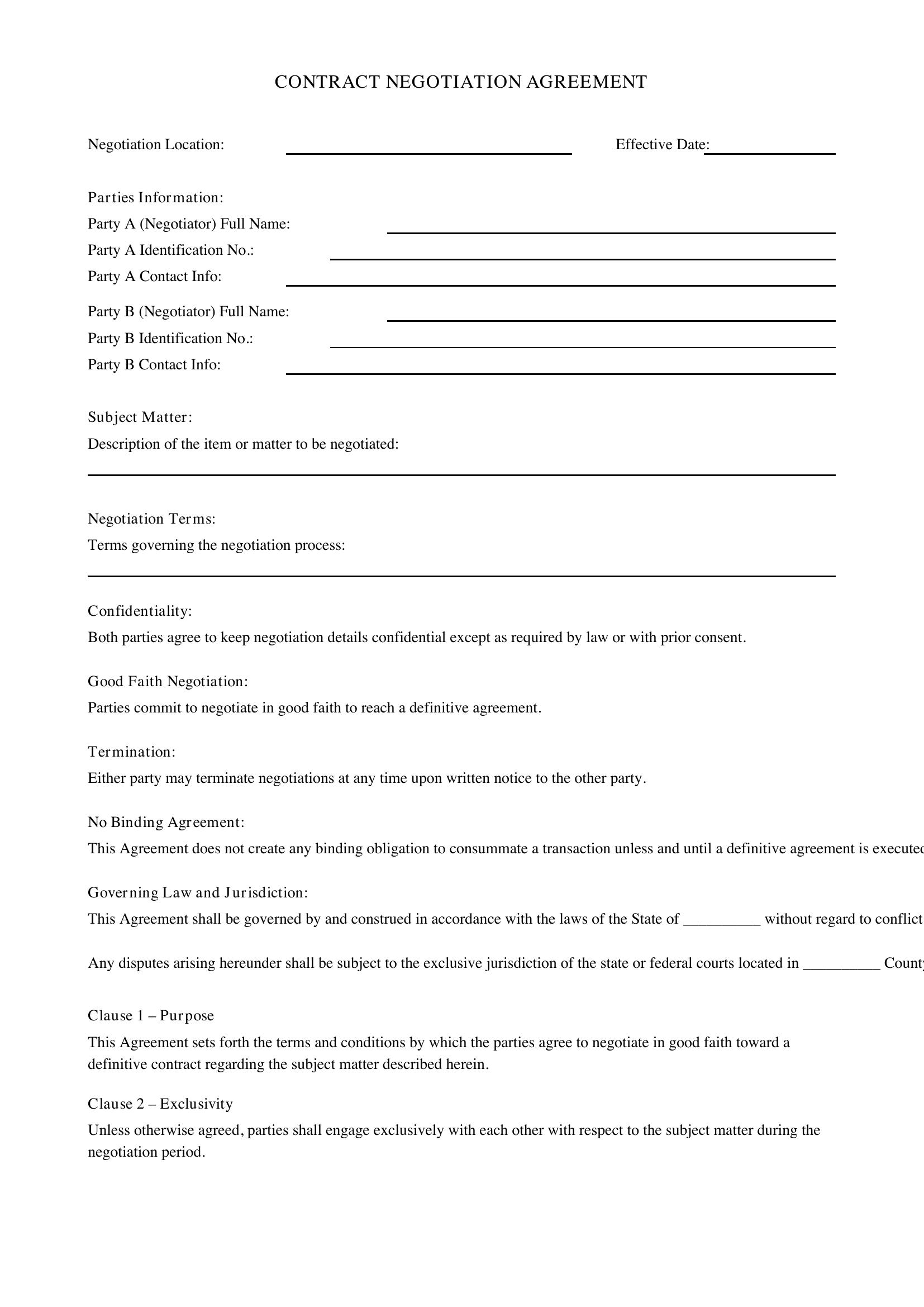 Contract Negotiation Template - US