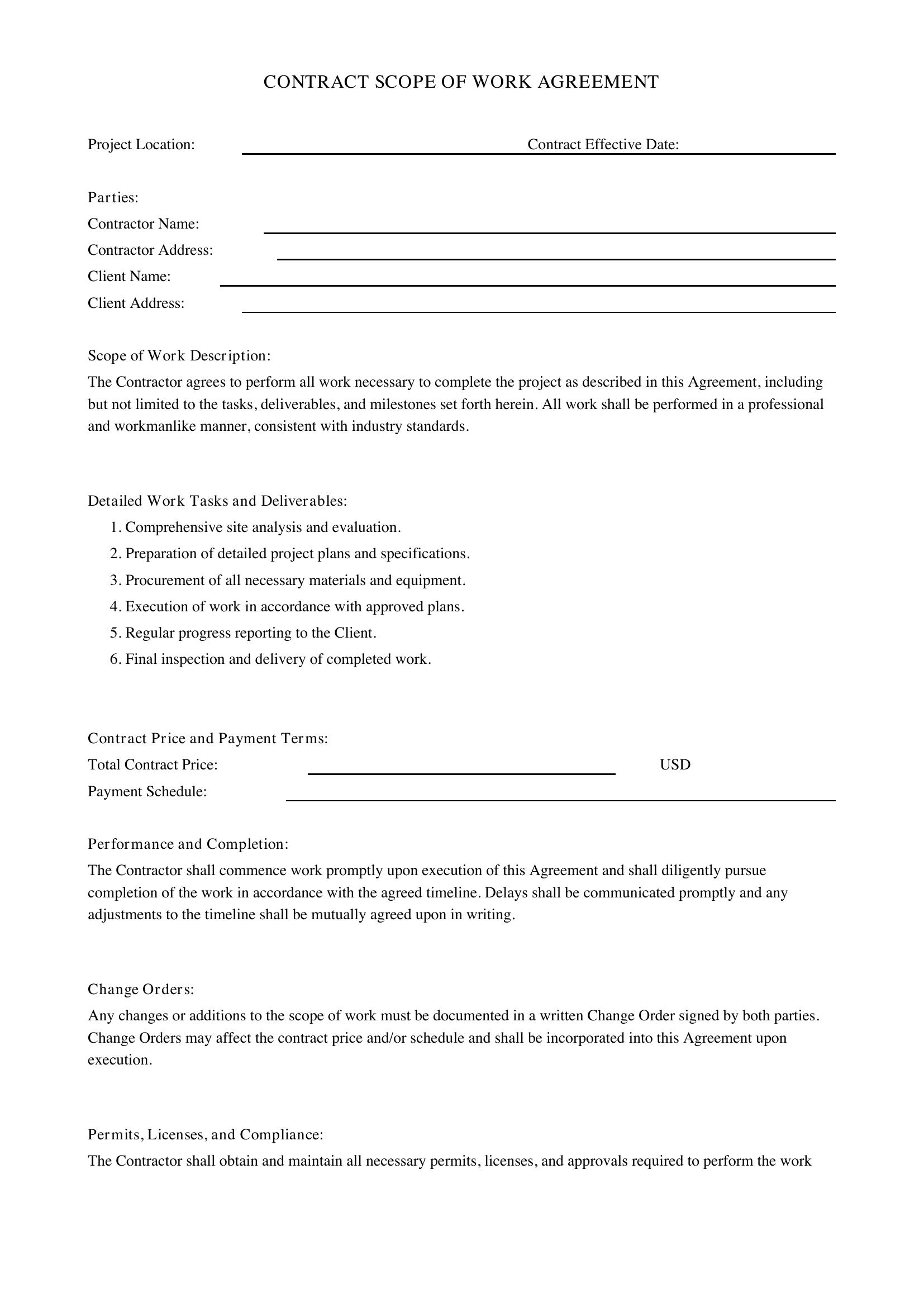 Contract Scope Of Work Template - US