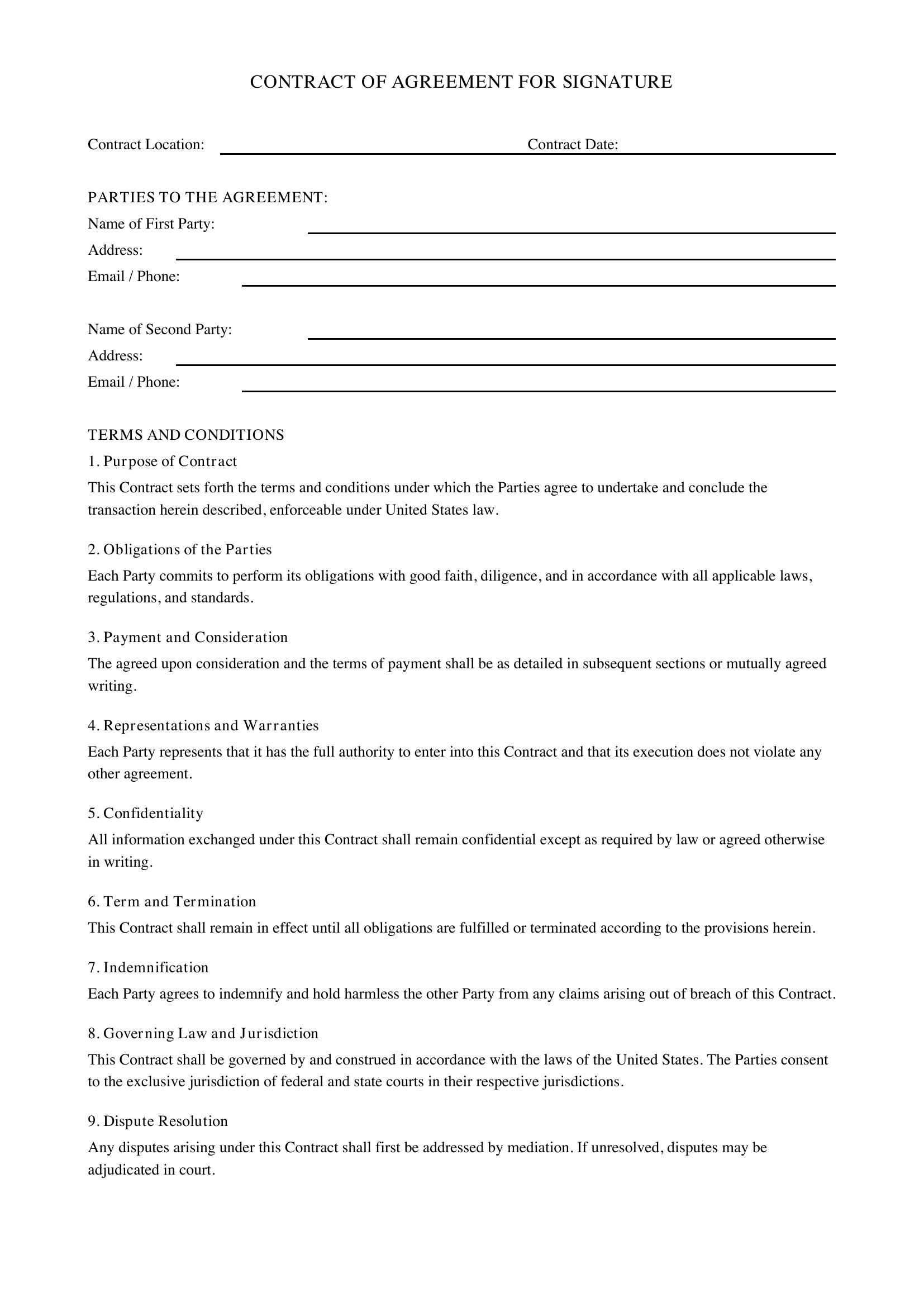 Contract Signature Template - US