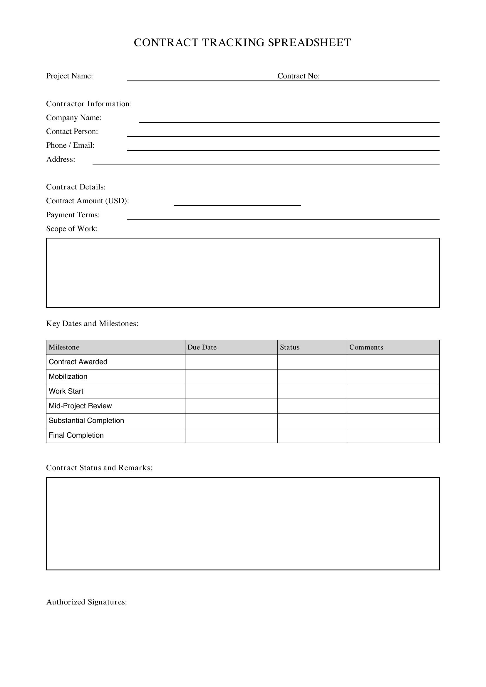 Contract Tracking Spreadsheet Template - US
