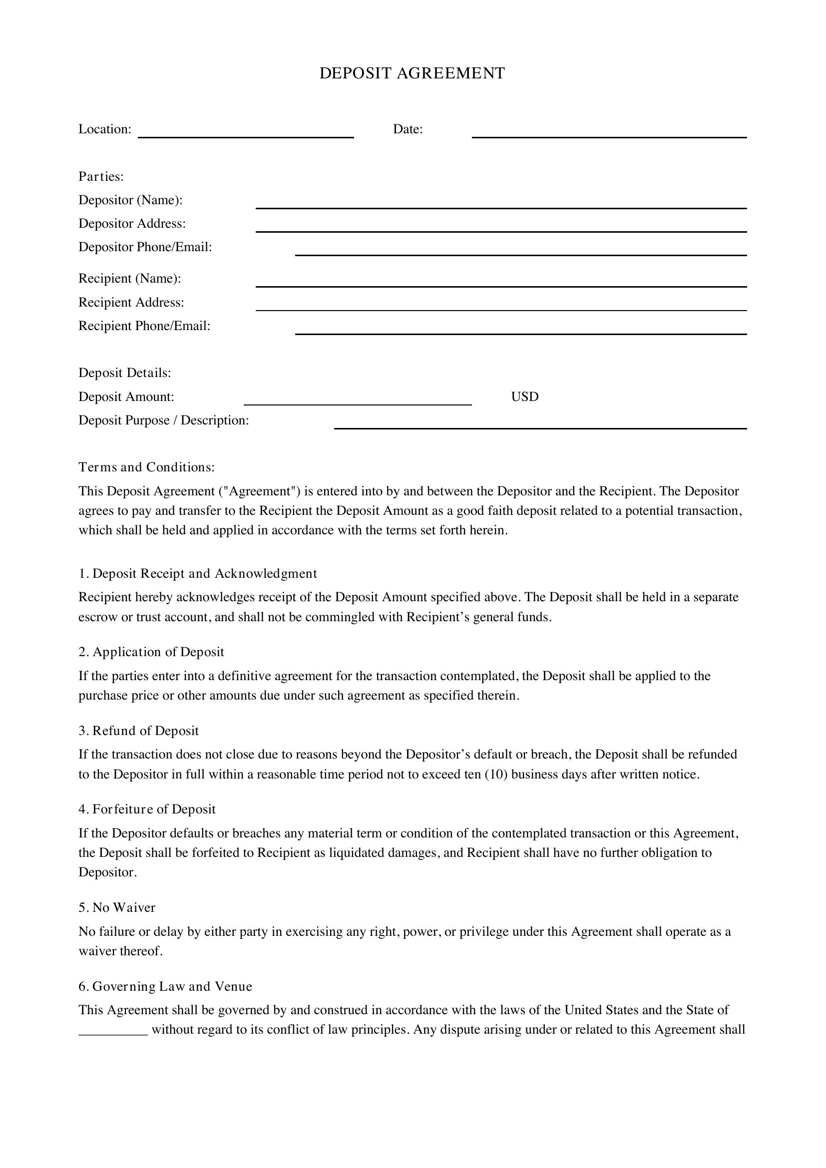 Deposit Contract Template - US