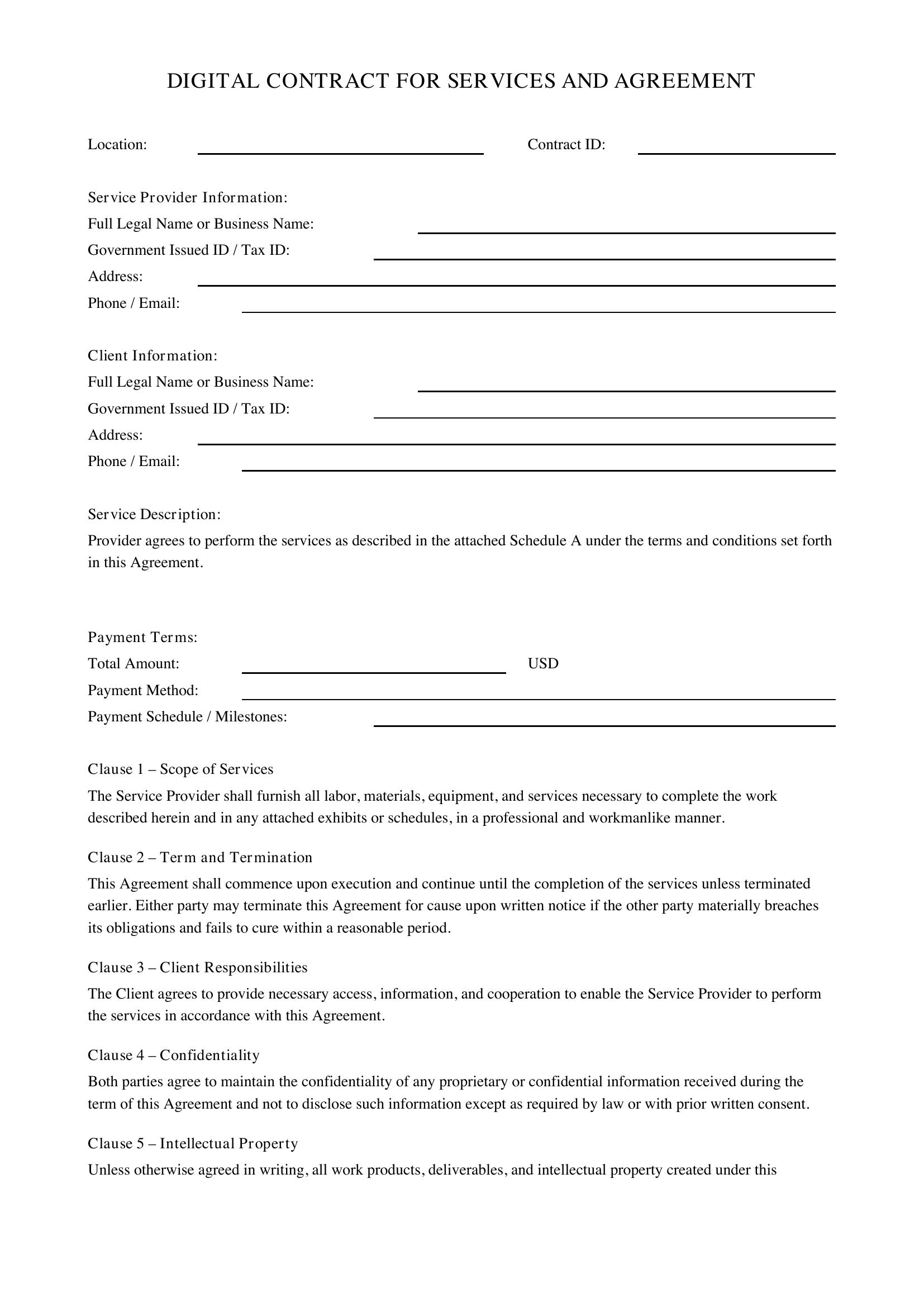 Digital Contract Template - US
