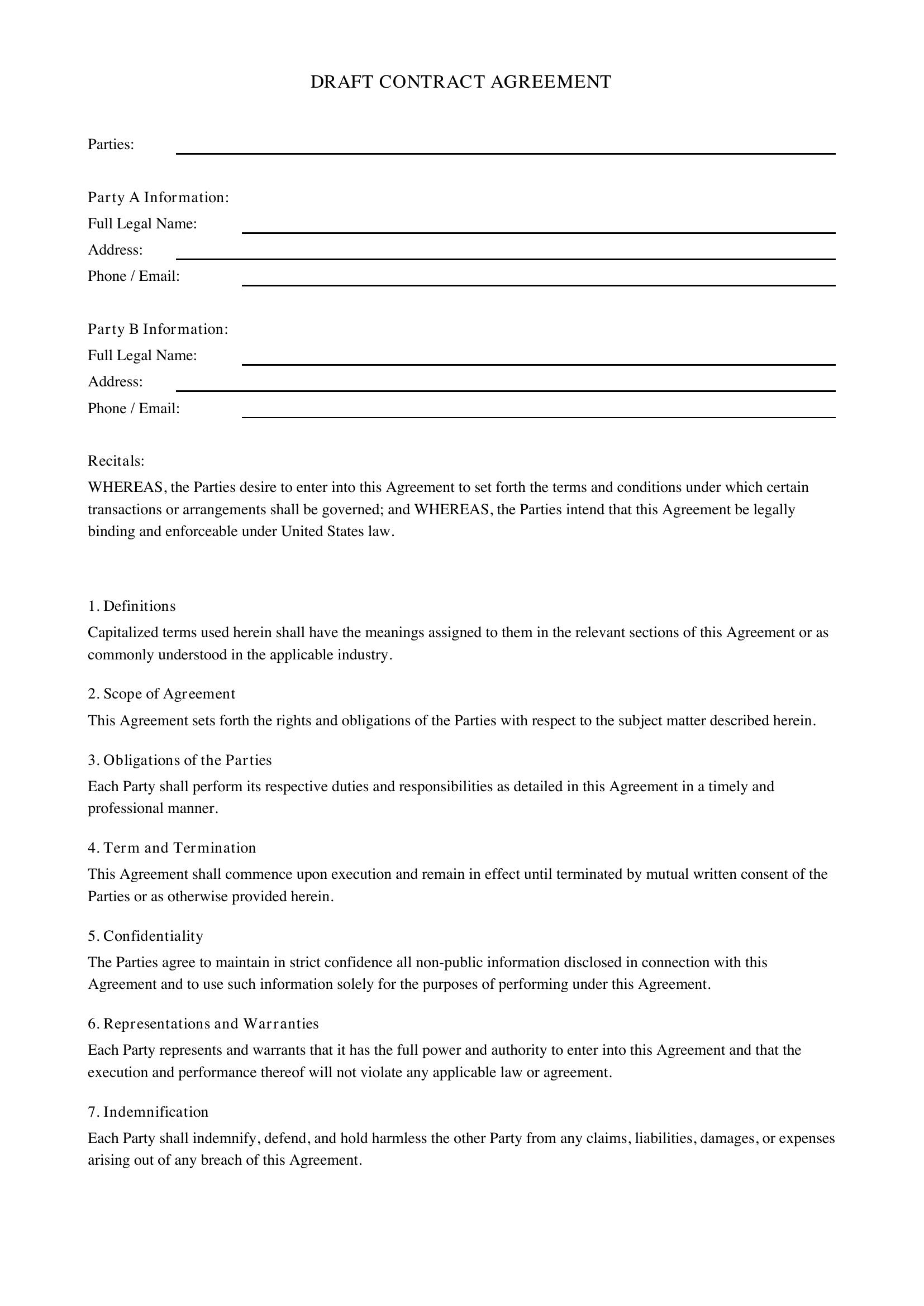 Draft Contract Template - US