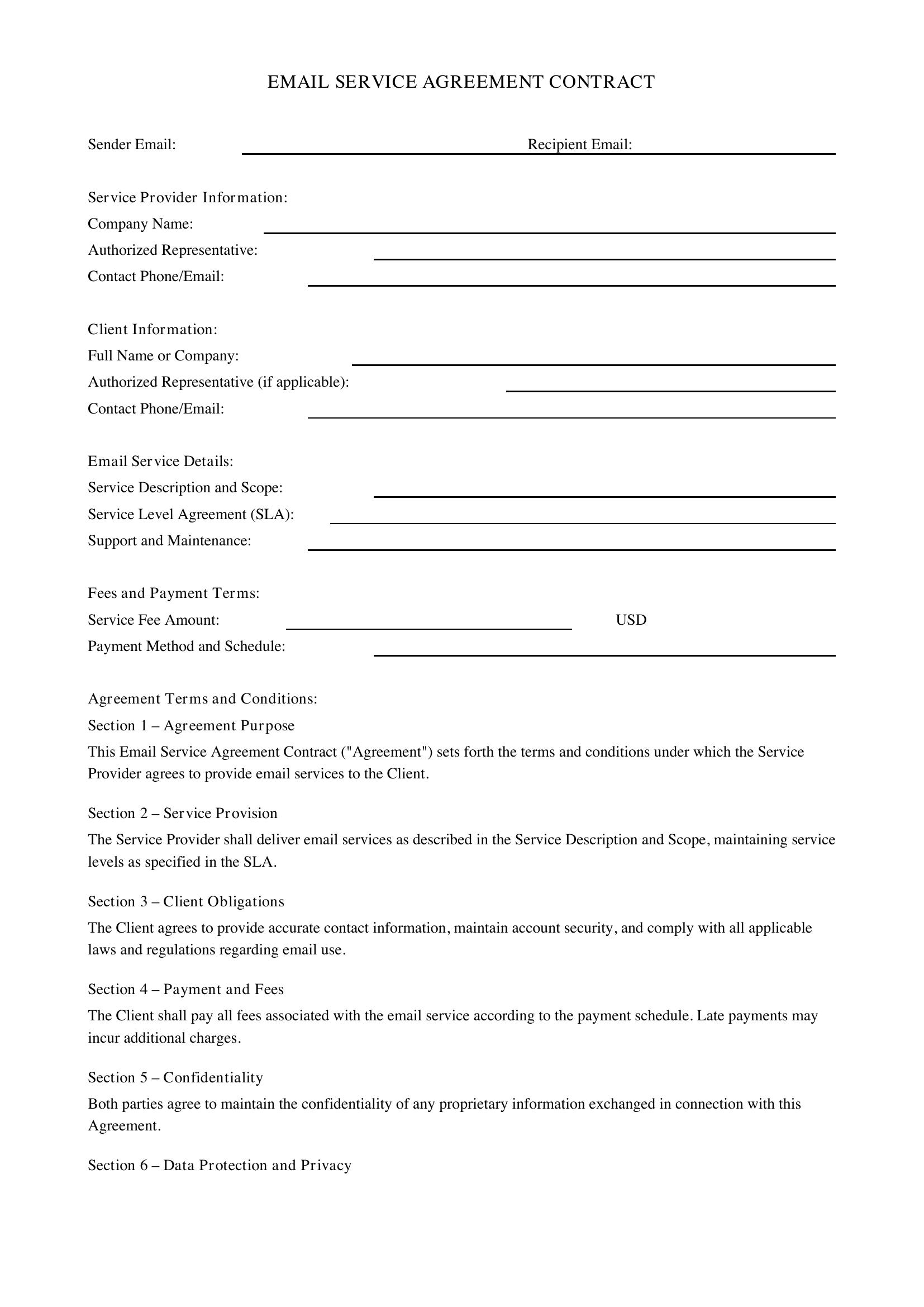 Email Contract Template - US