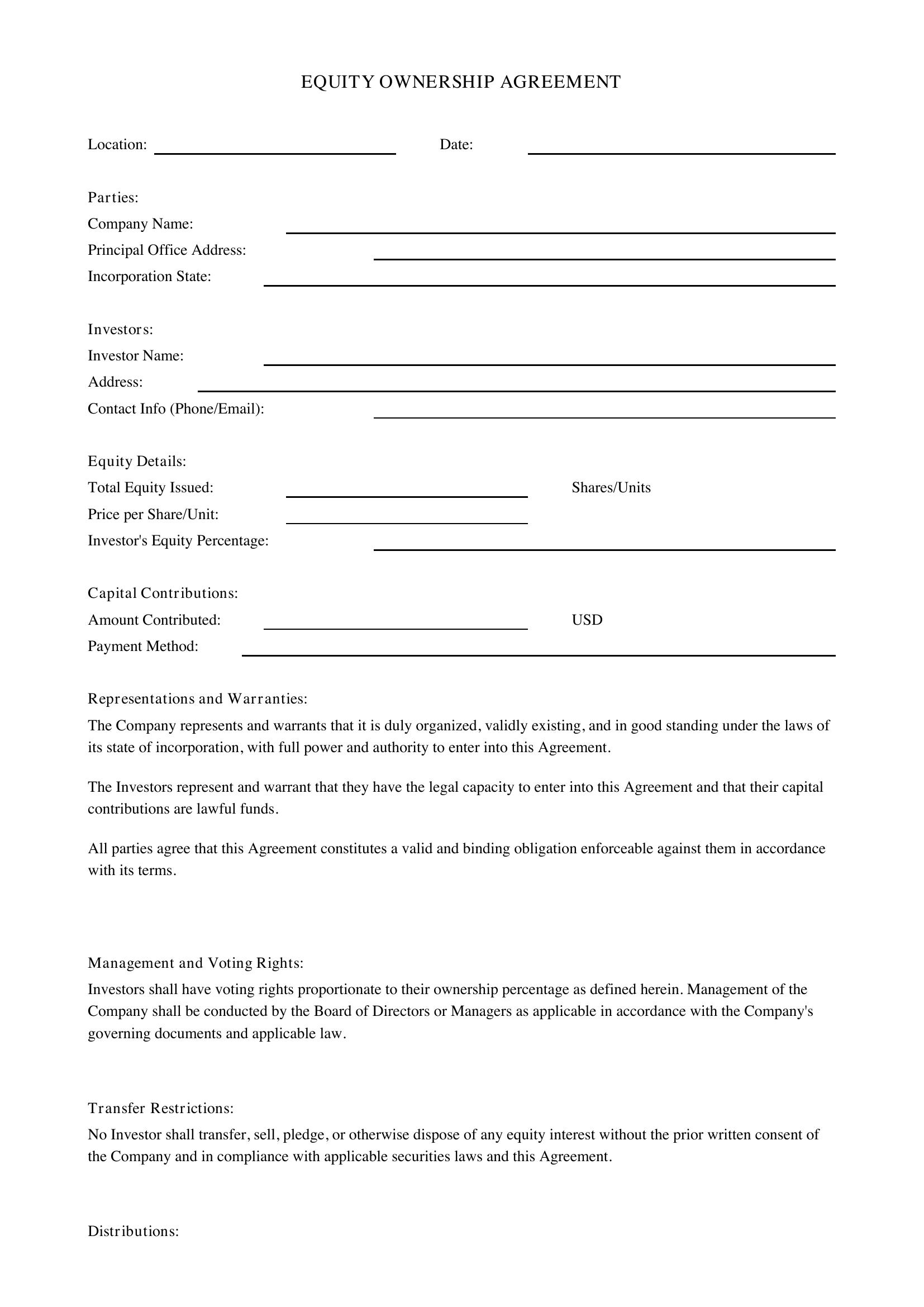 Equity Contract Template - US