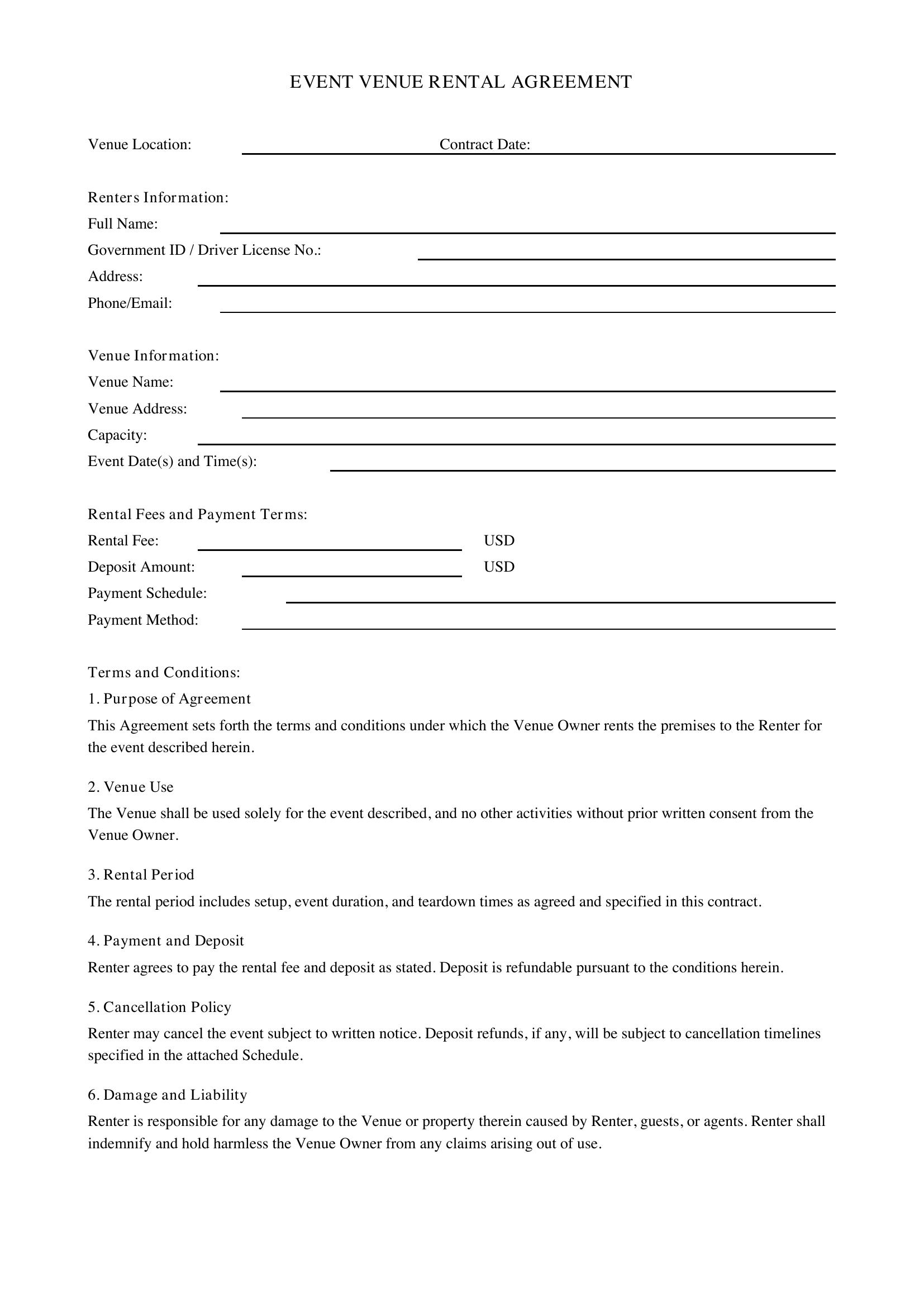 Event Venue Contract Template - US