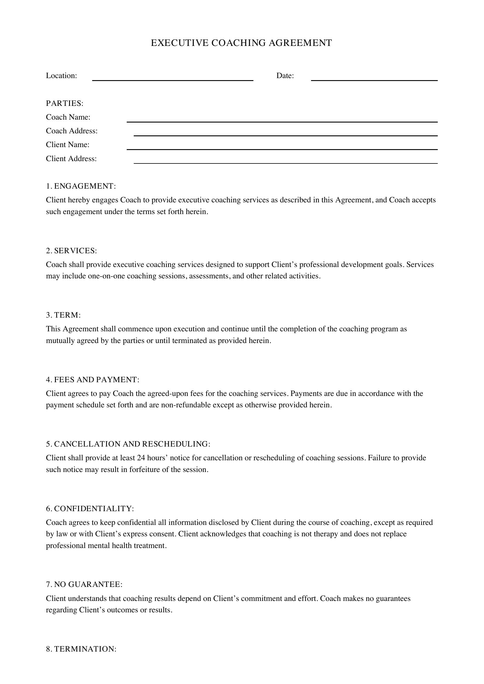 Executive Coaching Contract Template - US
