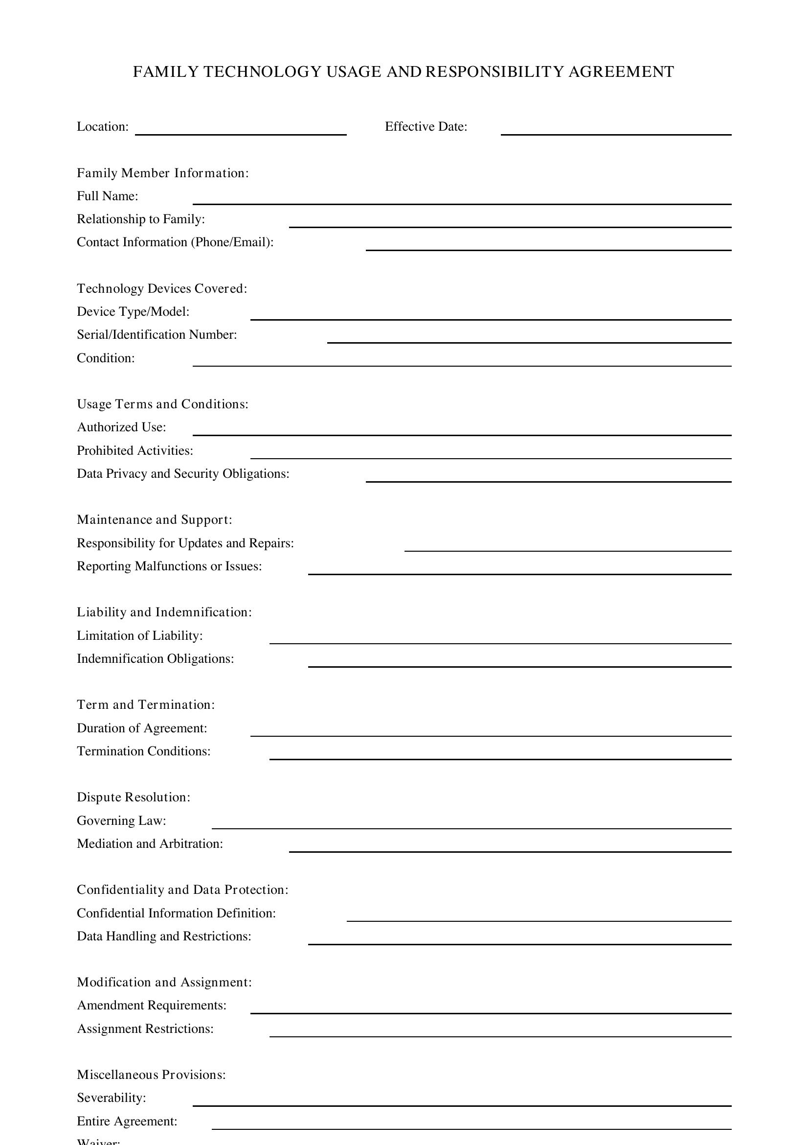 Family Technology Contract Template - US