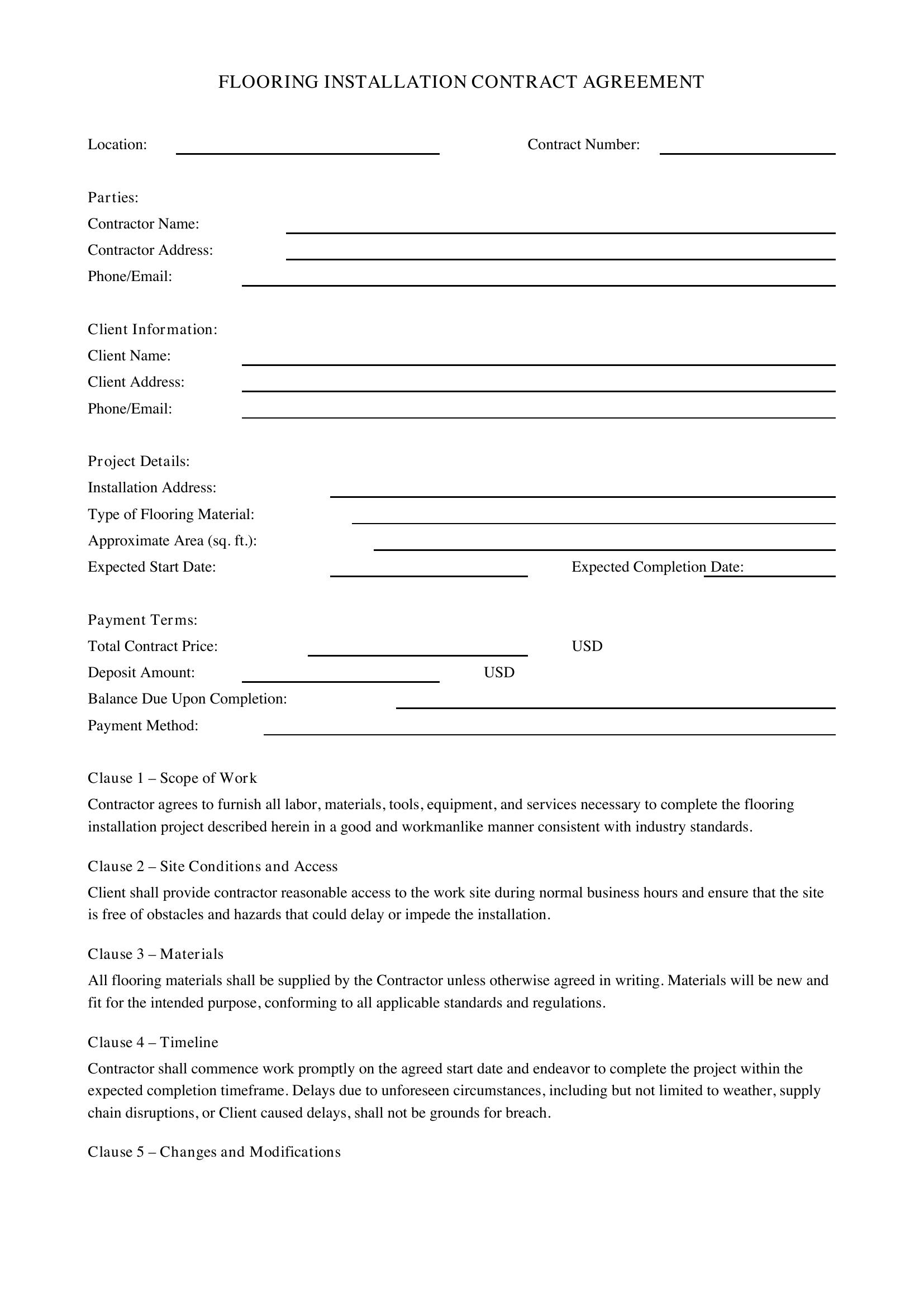 Flooring Installation Contract Template - US