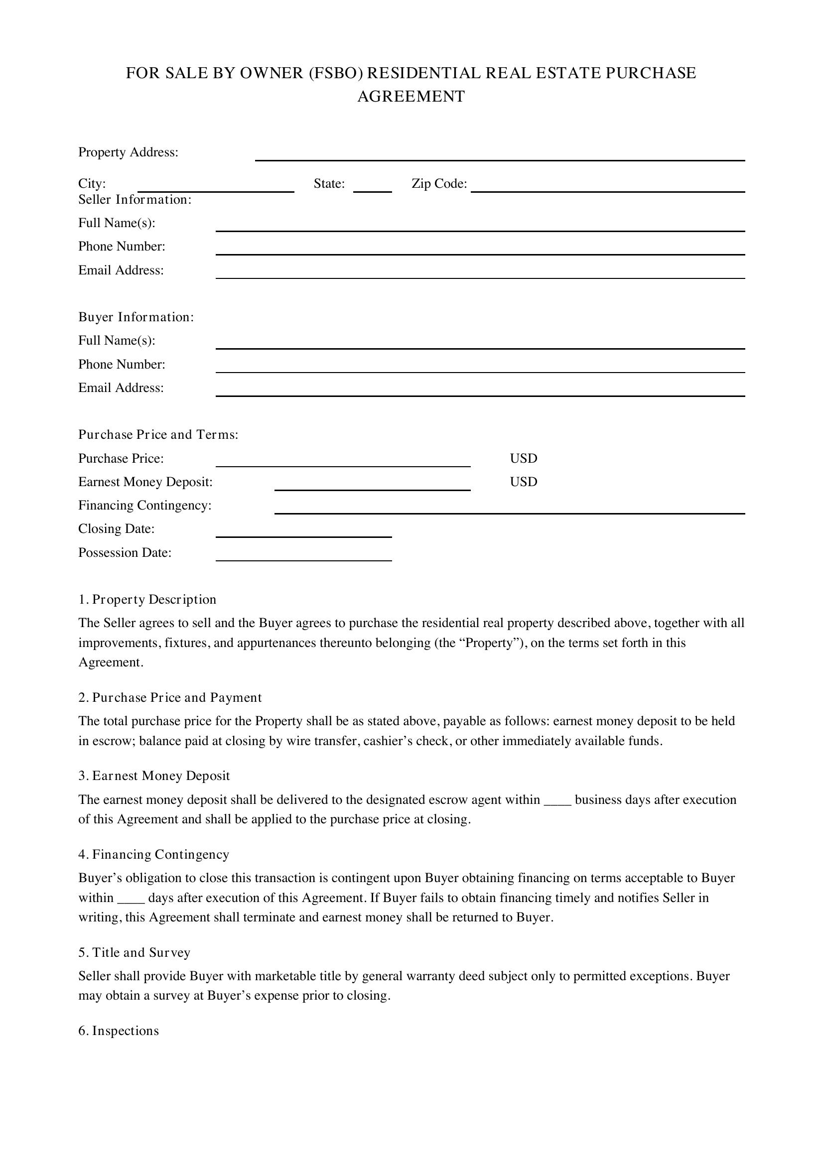 Fsbo Contract Template - US
