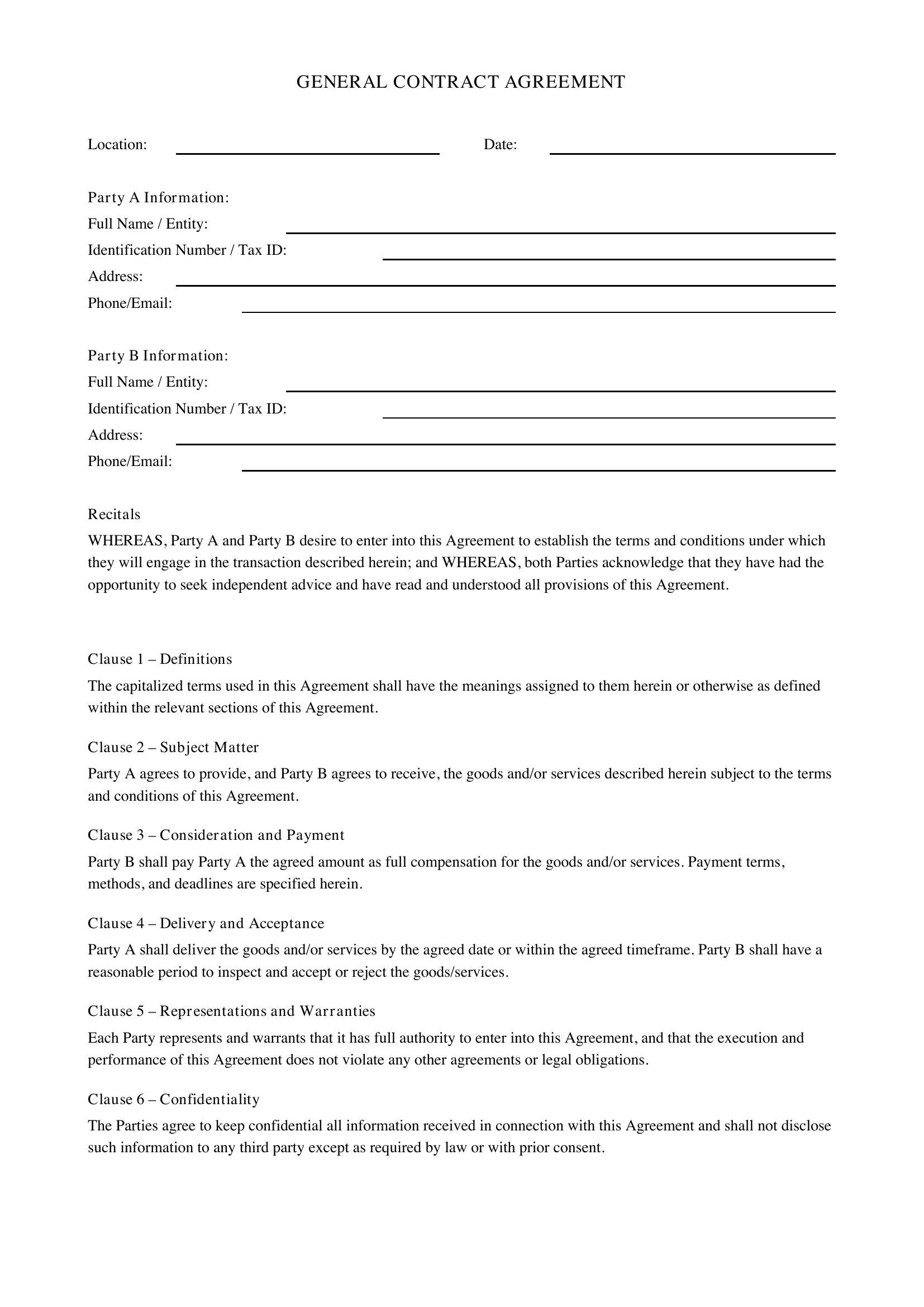 General Contract Template - US
