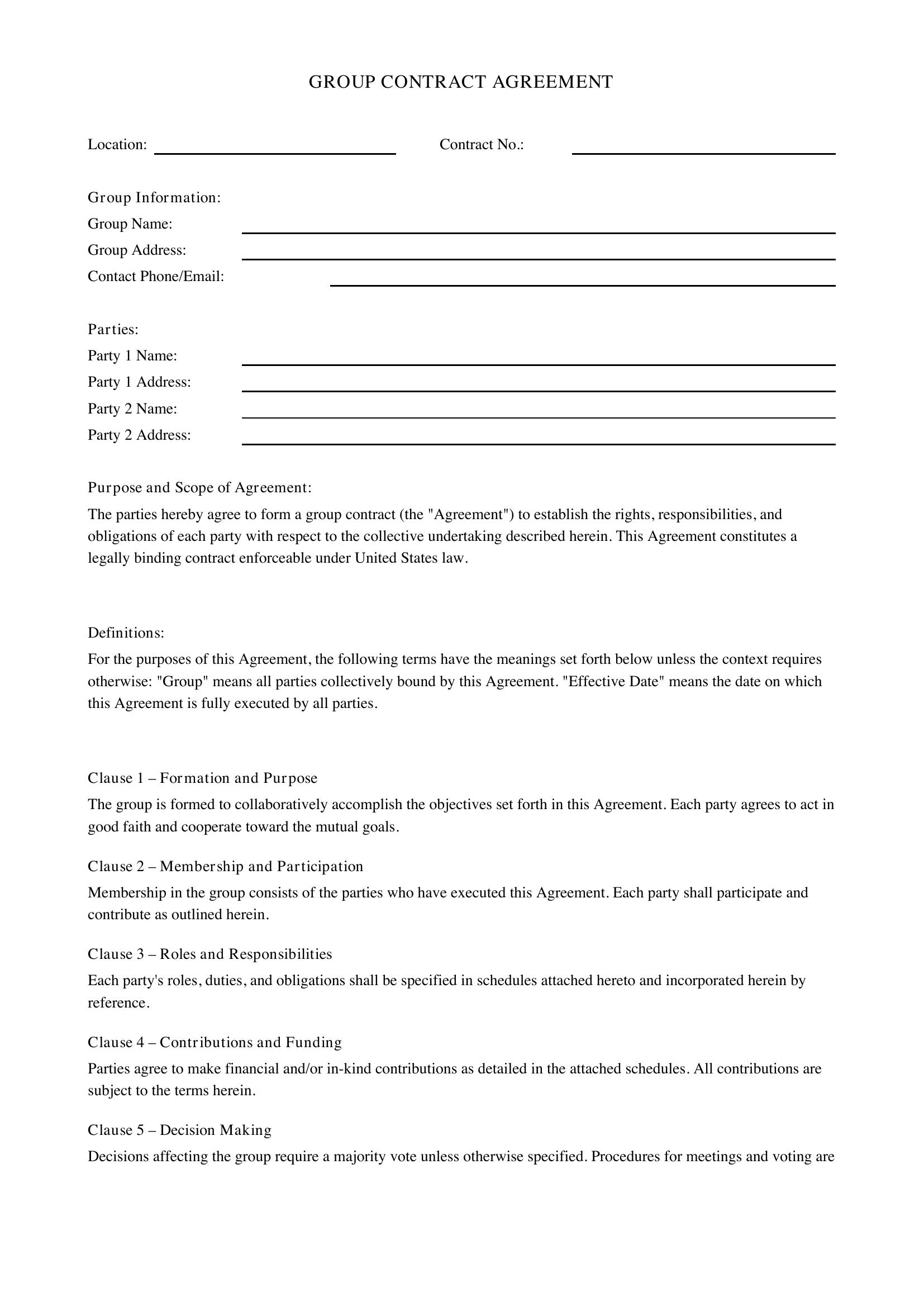 Group Contract Template - US