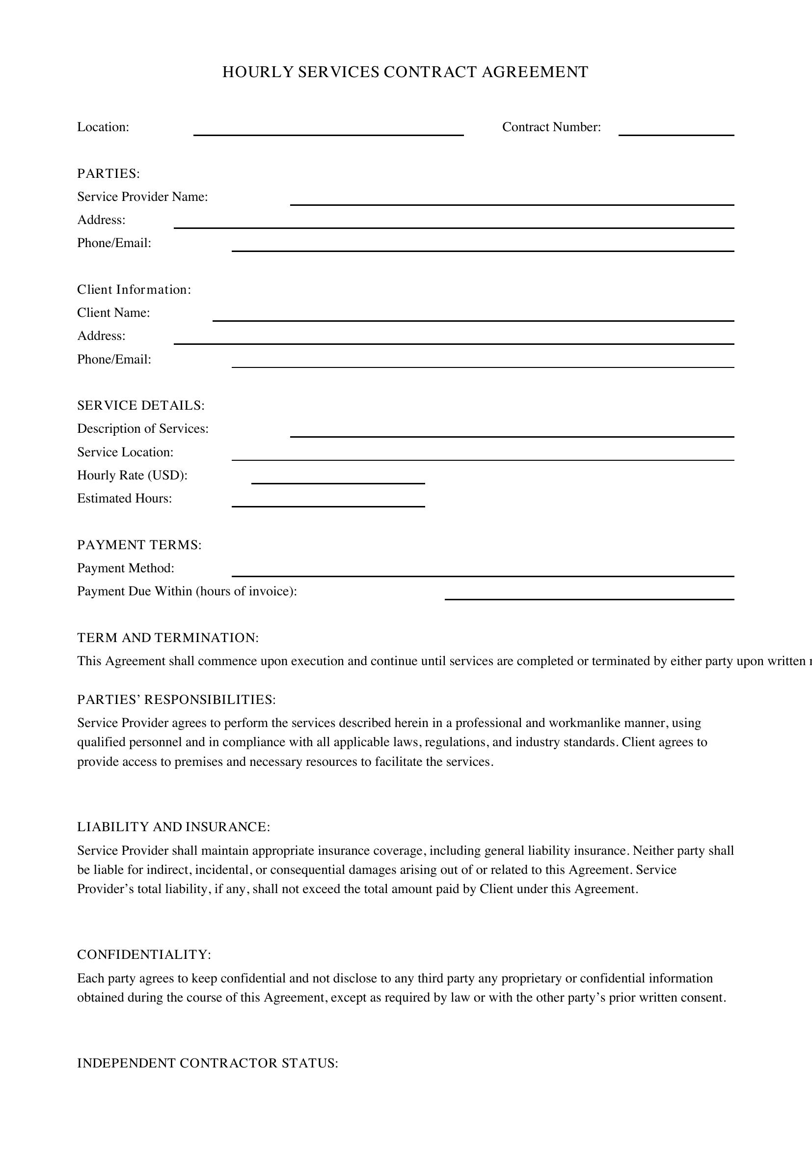 Hourly Contract Template - US