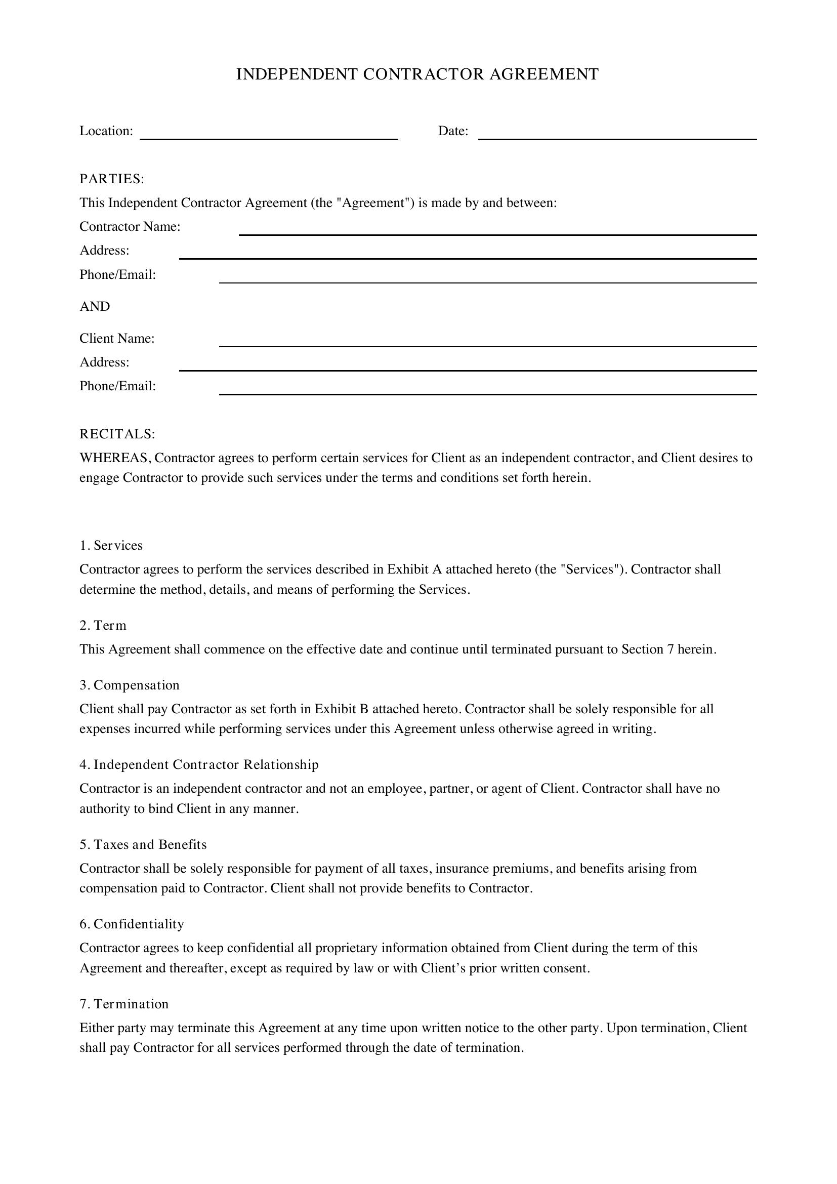 Independent Contract Template - US