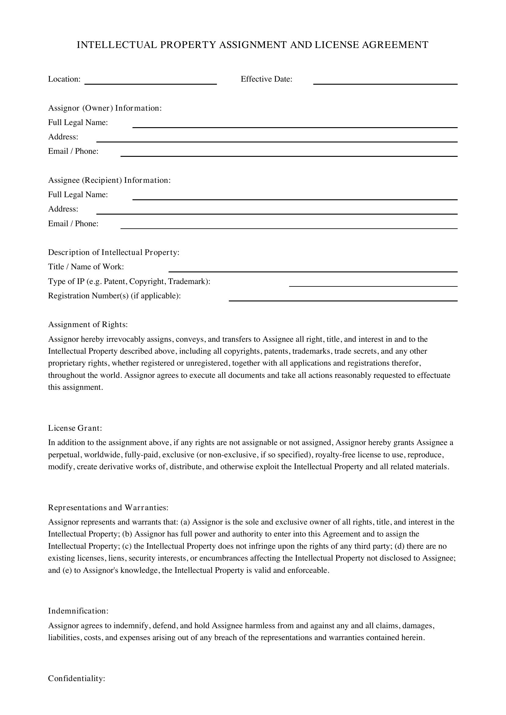Intellectual Property Contract Template - US