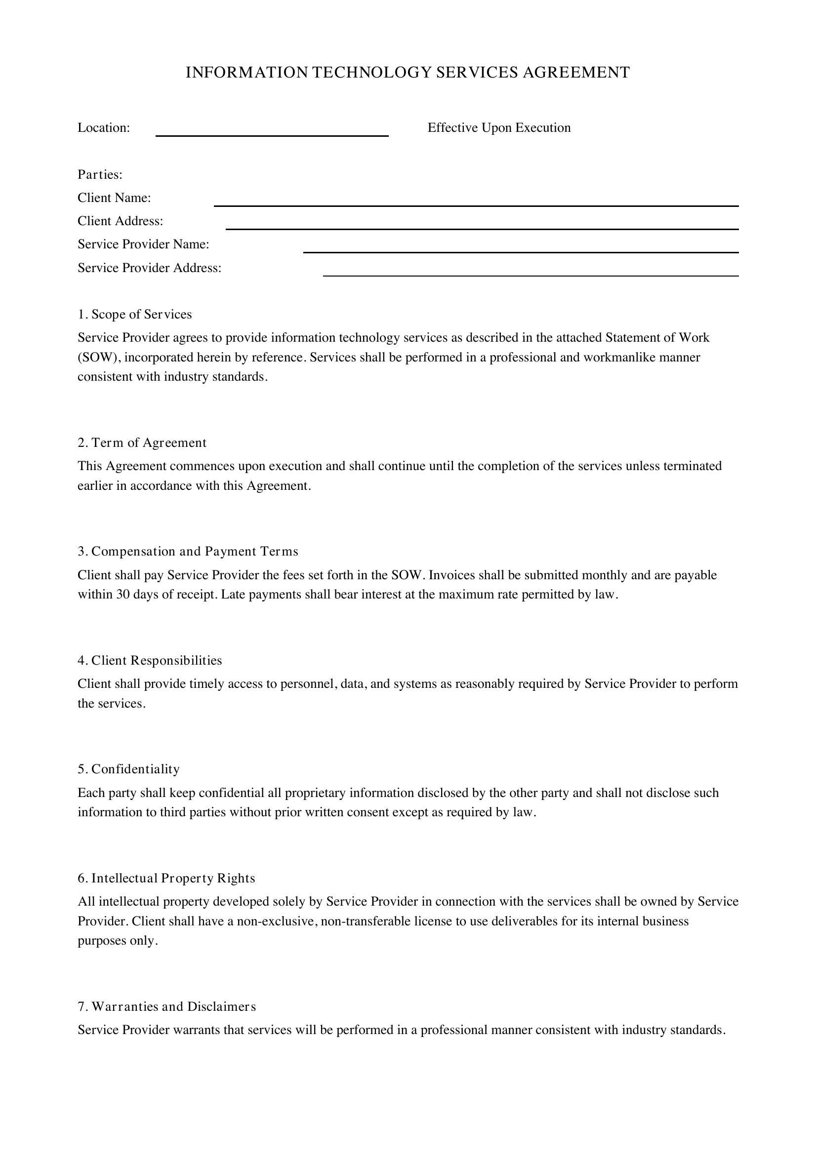 It Contract Template - US