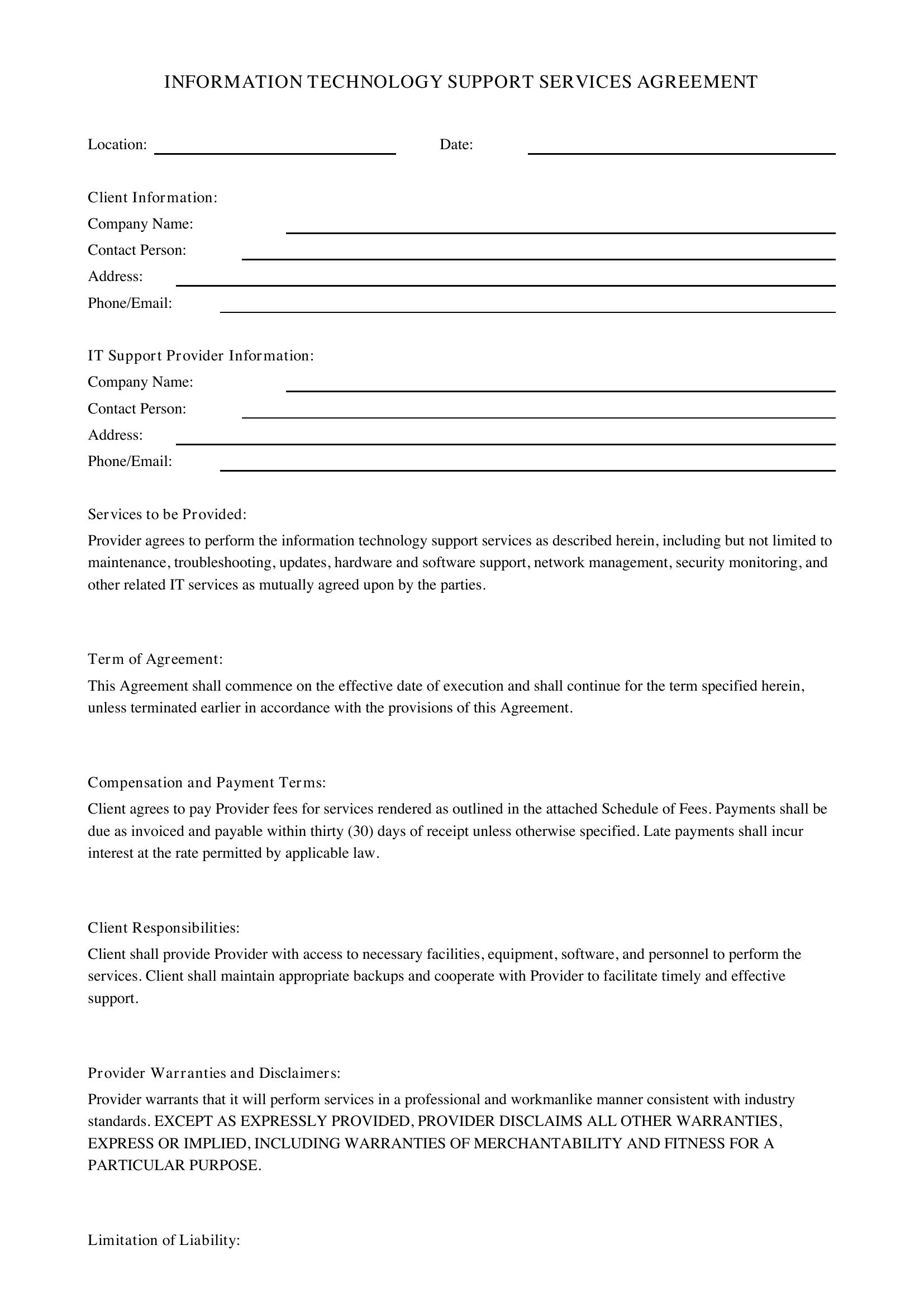 It Support Contract Template - US