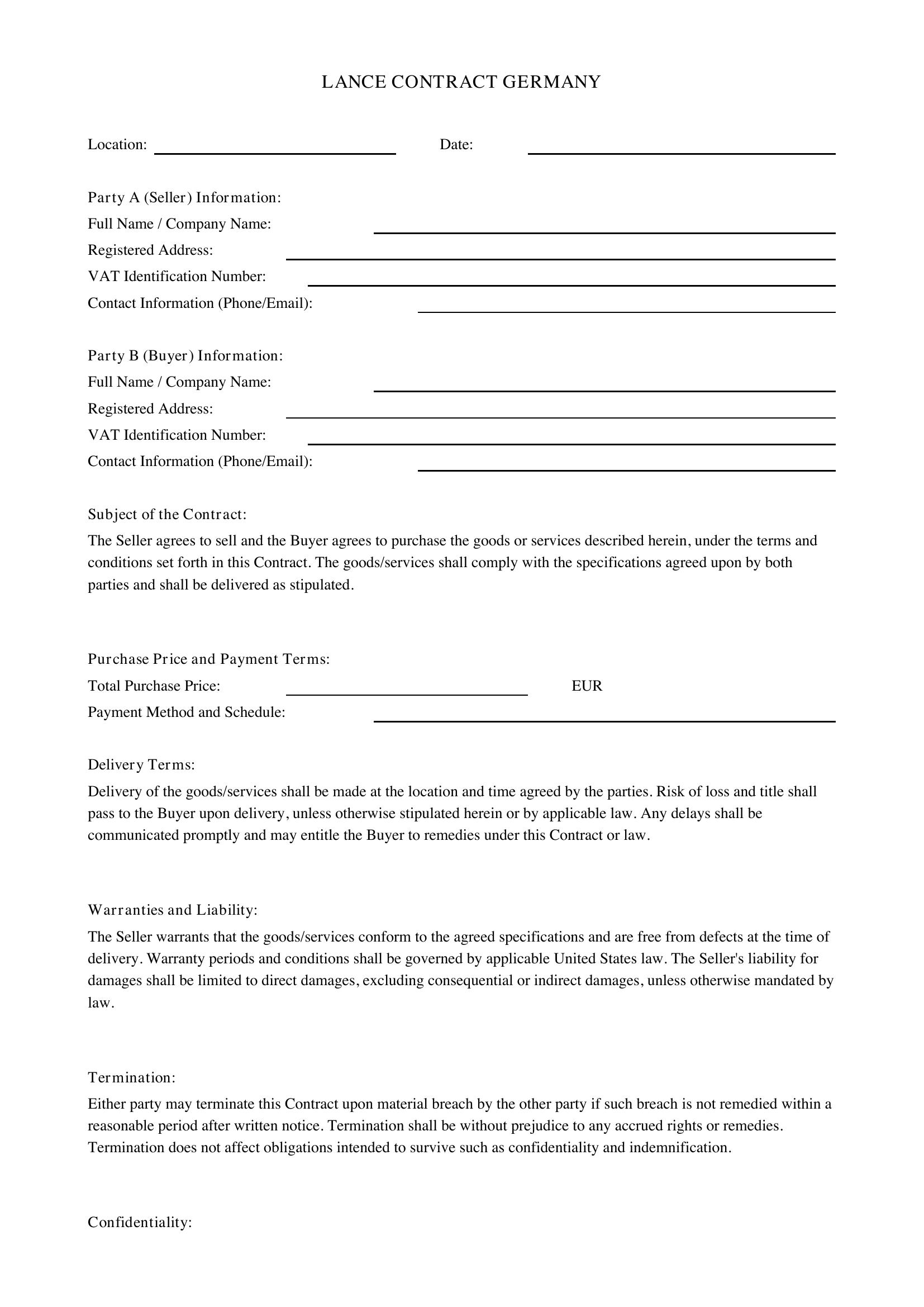 Lance Contract Germany Template - US