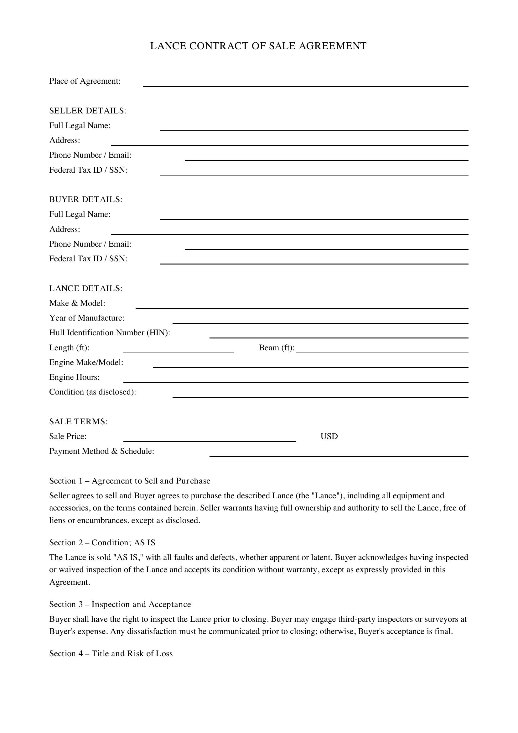Lance Contract Us Template - US