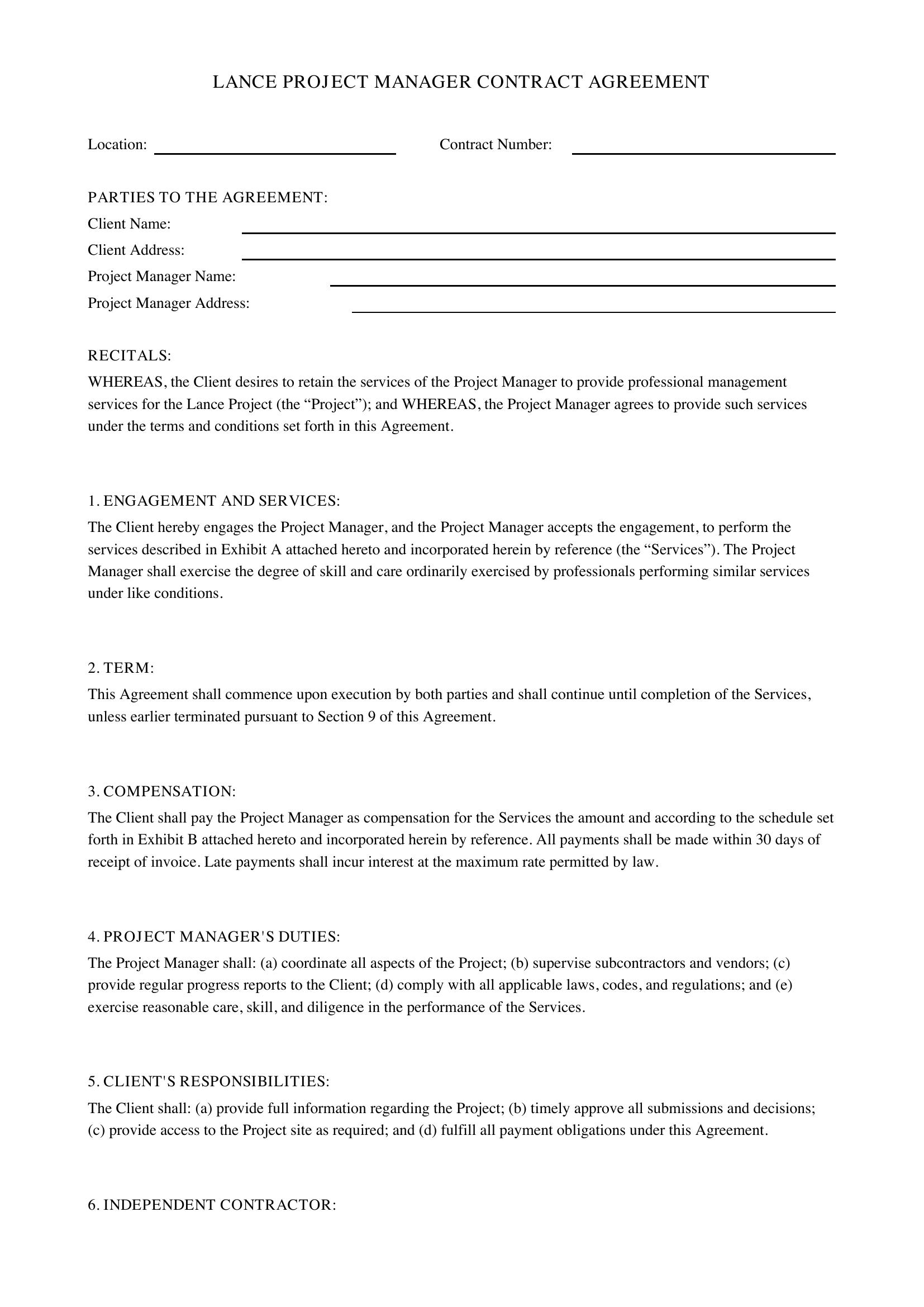 Lance Project Manager Contract Template - US