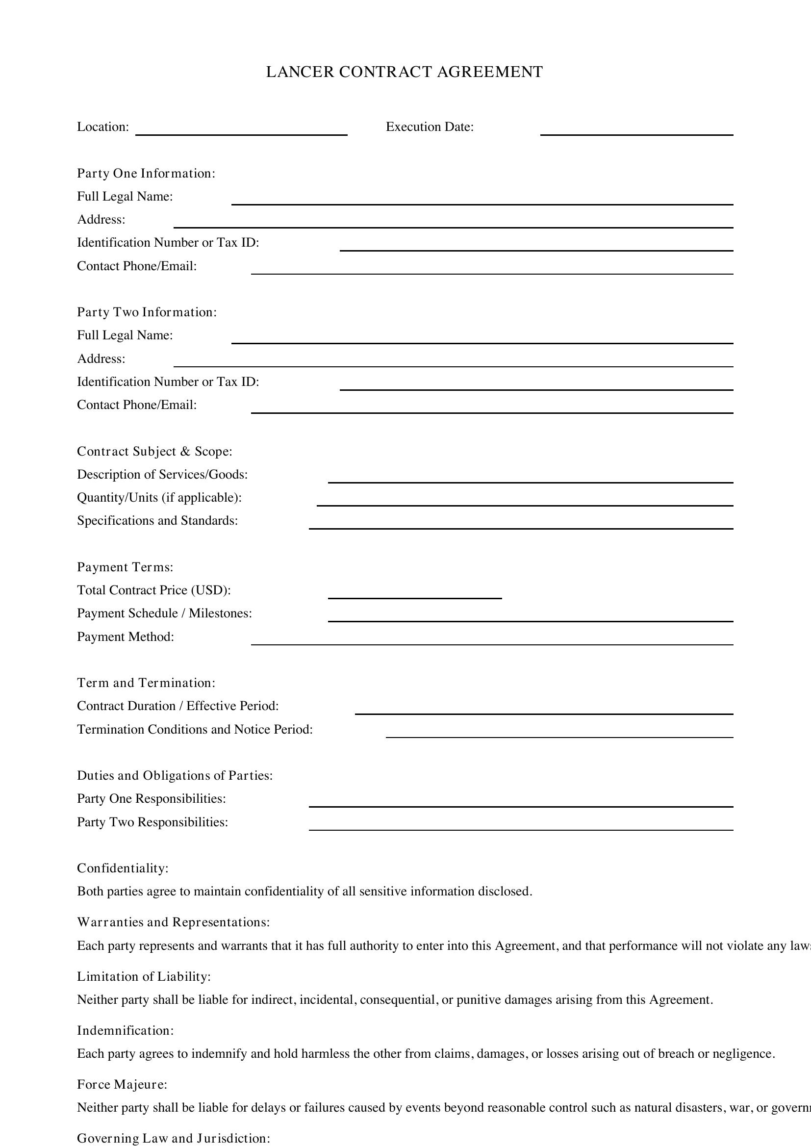 Lancer Contract Template - US