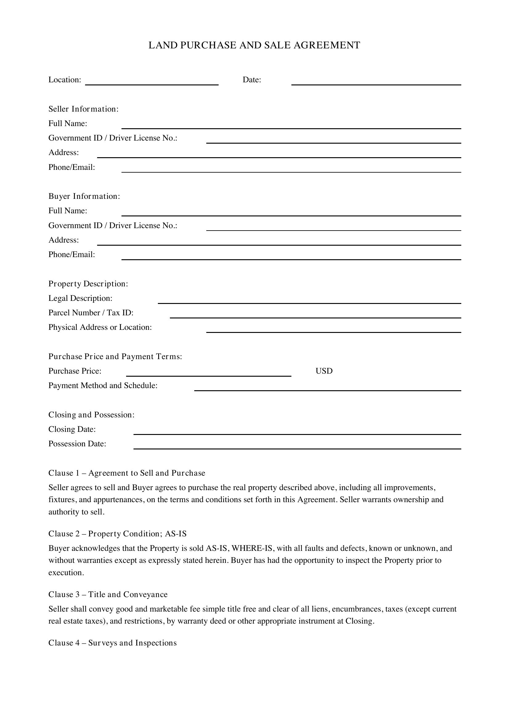 Land Contract Template - US