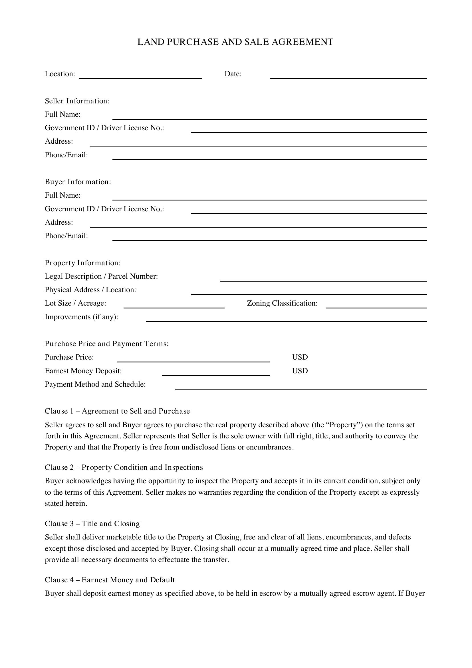 Land Sale Contract Template - US