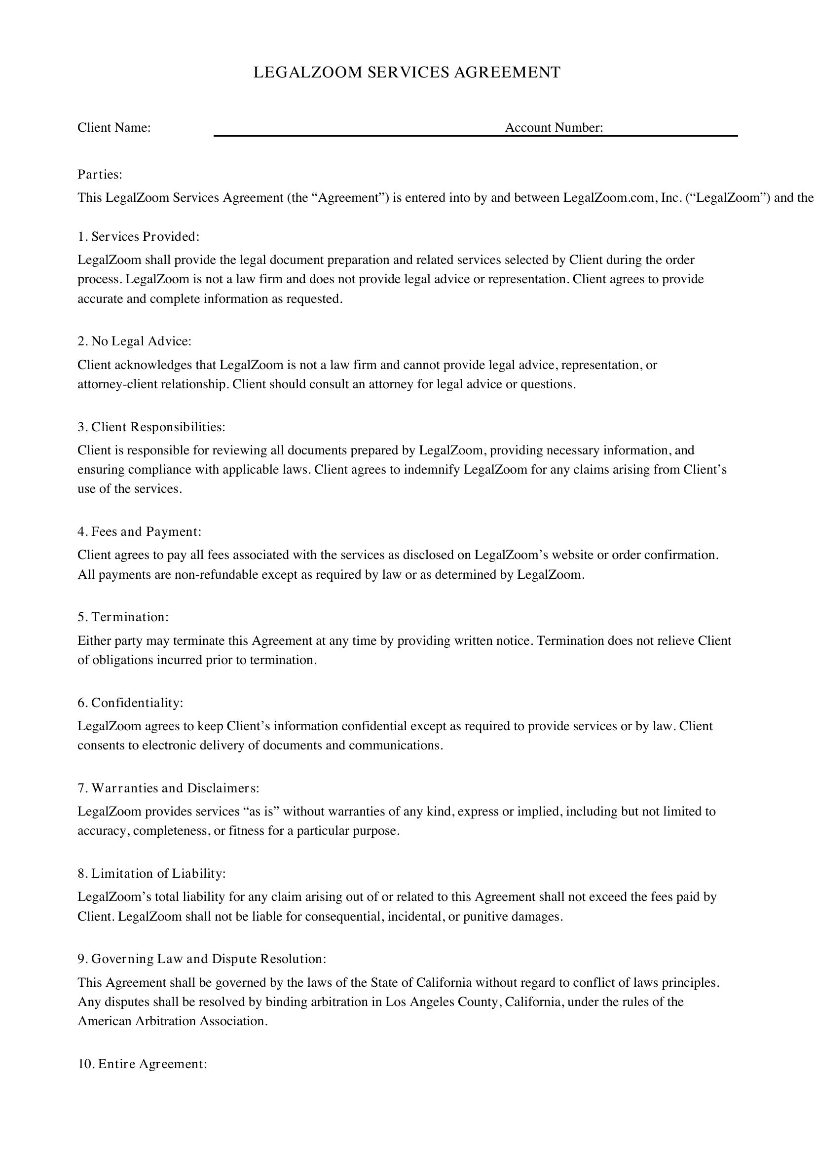 Legalzoom Contract Template - US