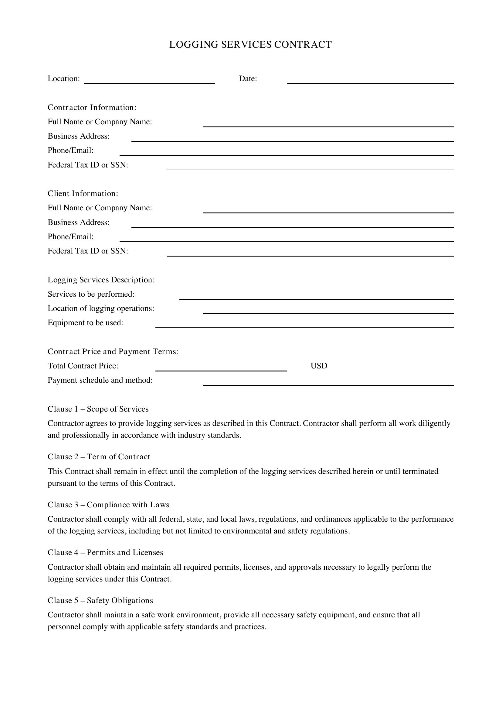 Logging Contract Template - US