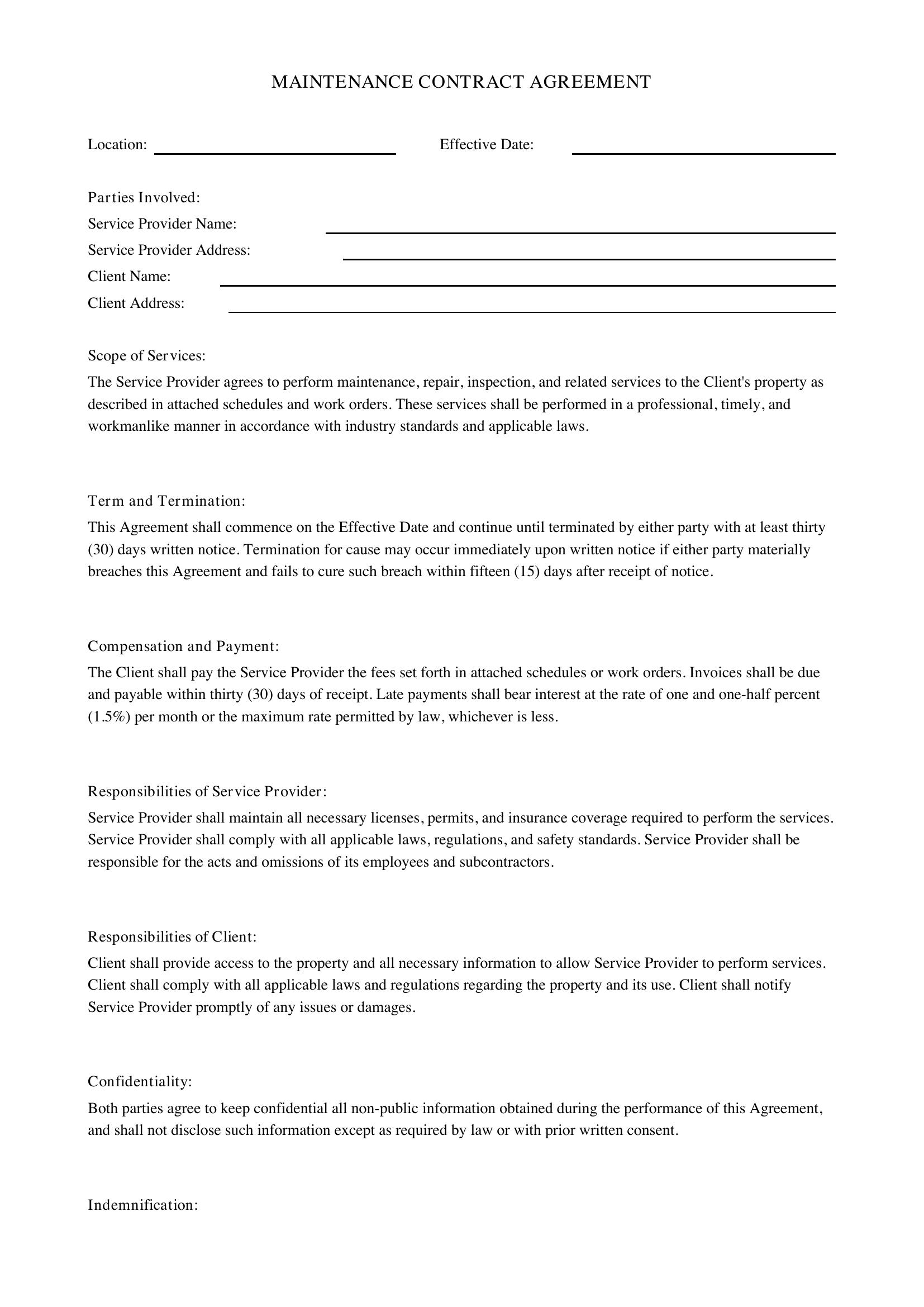 Maintenance Contract Template - US