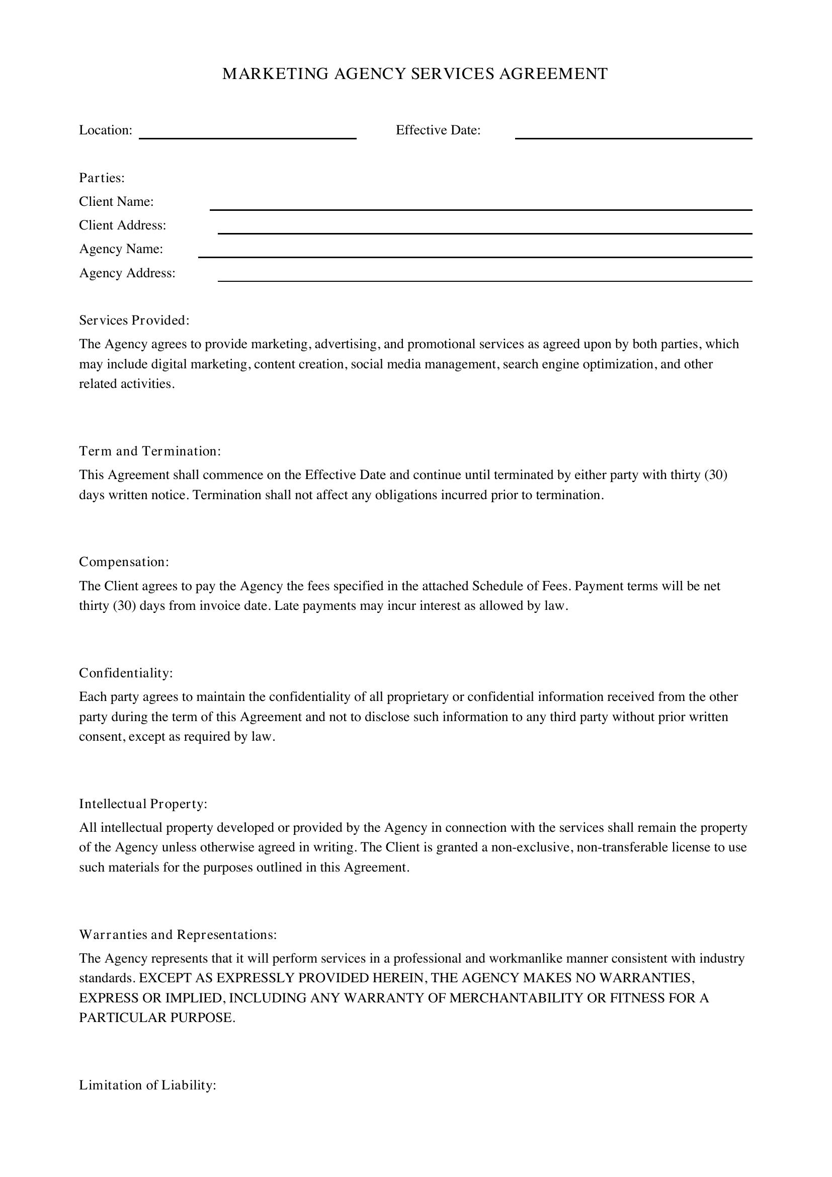 Marketing Agency Contract Template - US
