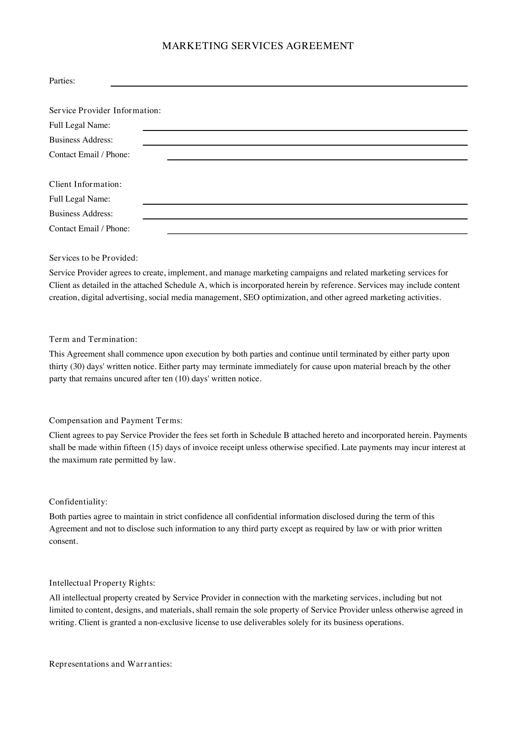 Marketing Contract Template - US