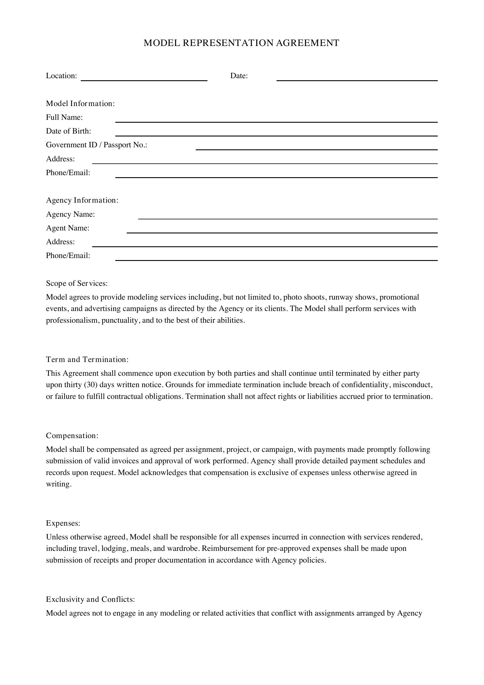 Modeling Contract Template - US