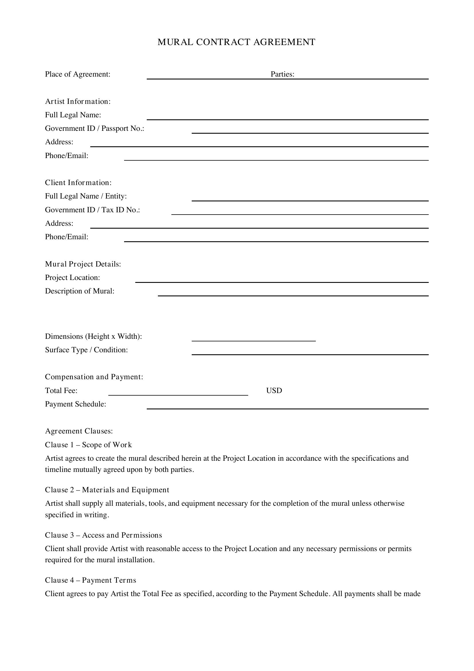 Mural Contract Template - US